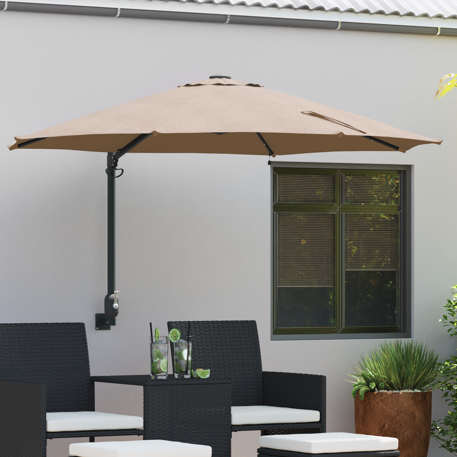 Wall-mounted Garden Parasol with LEDs Taupe 248 cm