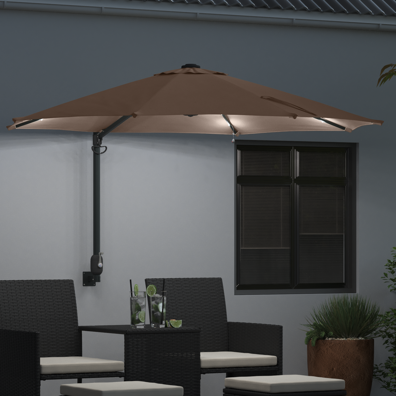 Wall-mounted Garden Parasol with LEDs Taupe 248 cm - Image 3