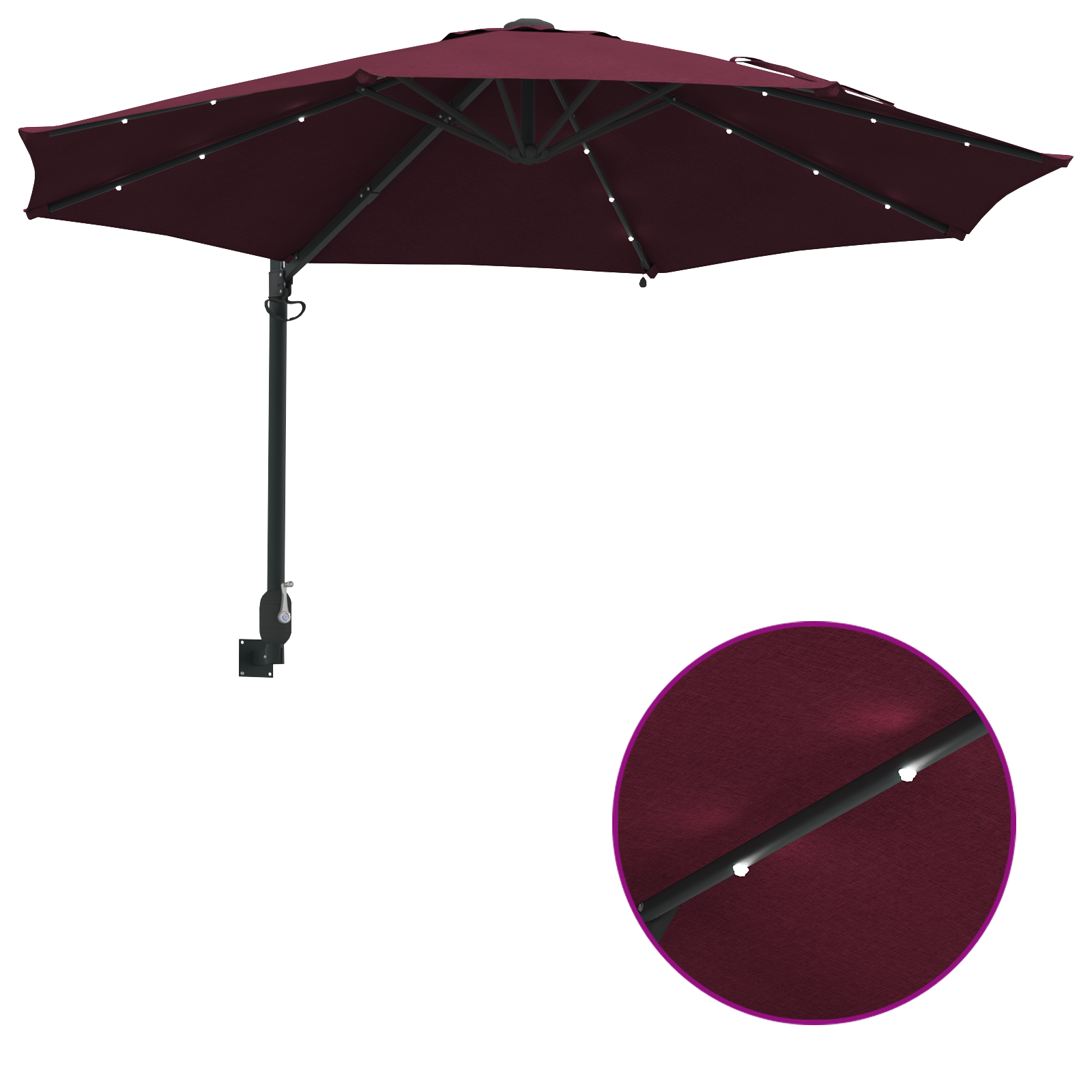 Wall-mounted Garden Parasol with LEDs Bordeaux Red 248 cm - Image 10