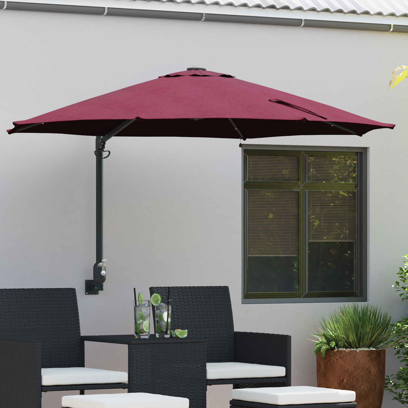 Wandgemonteerde Tuinparasol met LEDs Bordeaux Rood 248 cm
