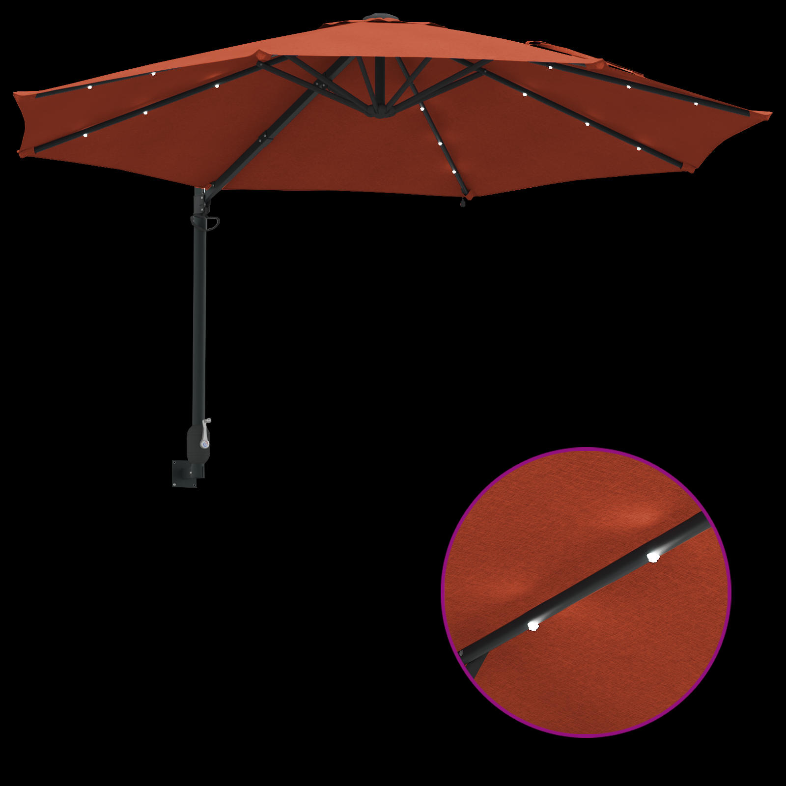 Wall-mounted Garden Parasol with LEDs Terracotta 248 cm - Image 9