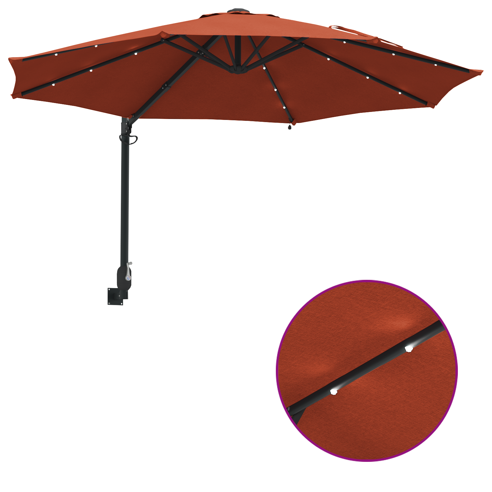Wall-mounted Garden Parasol with LEDs Terracotta 248 cm - Image 10