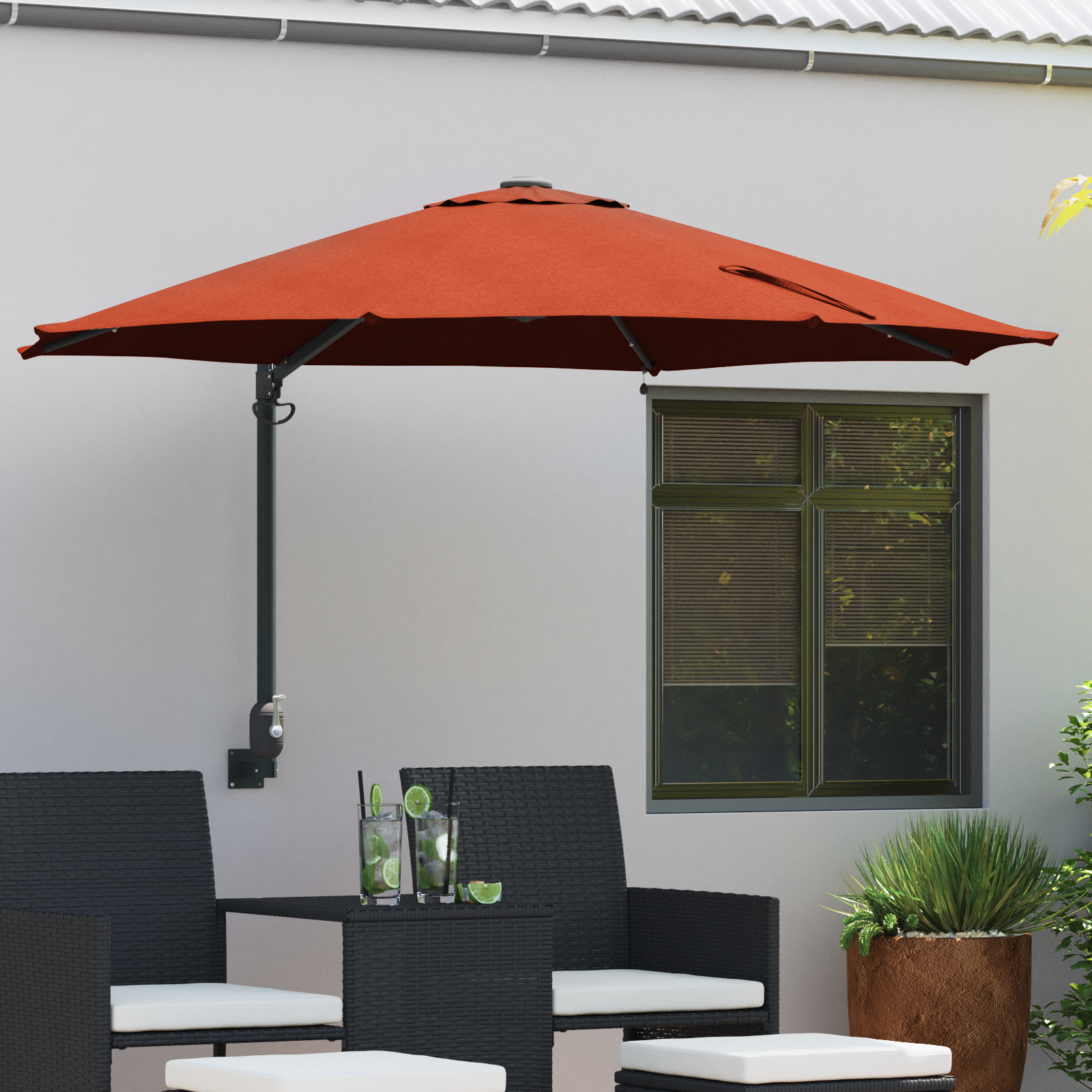 Wandmontage Tuinparasol met LED’s Terracotta 248 cm