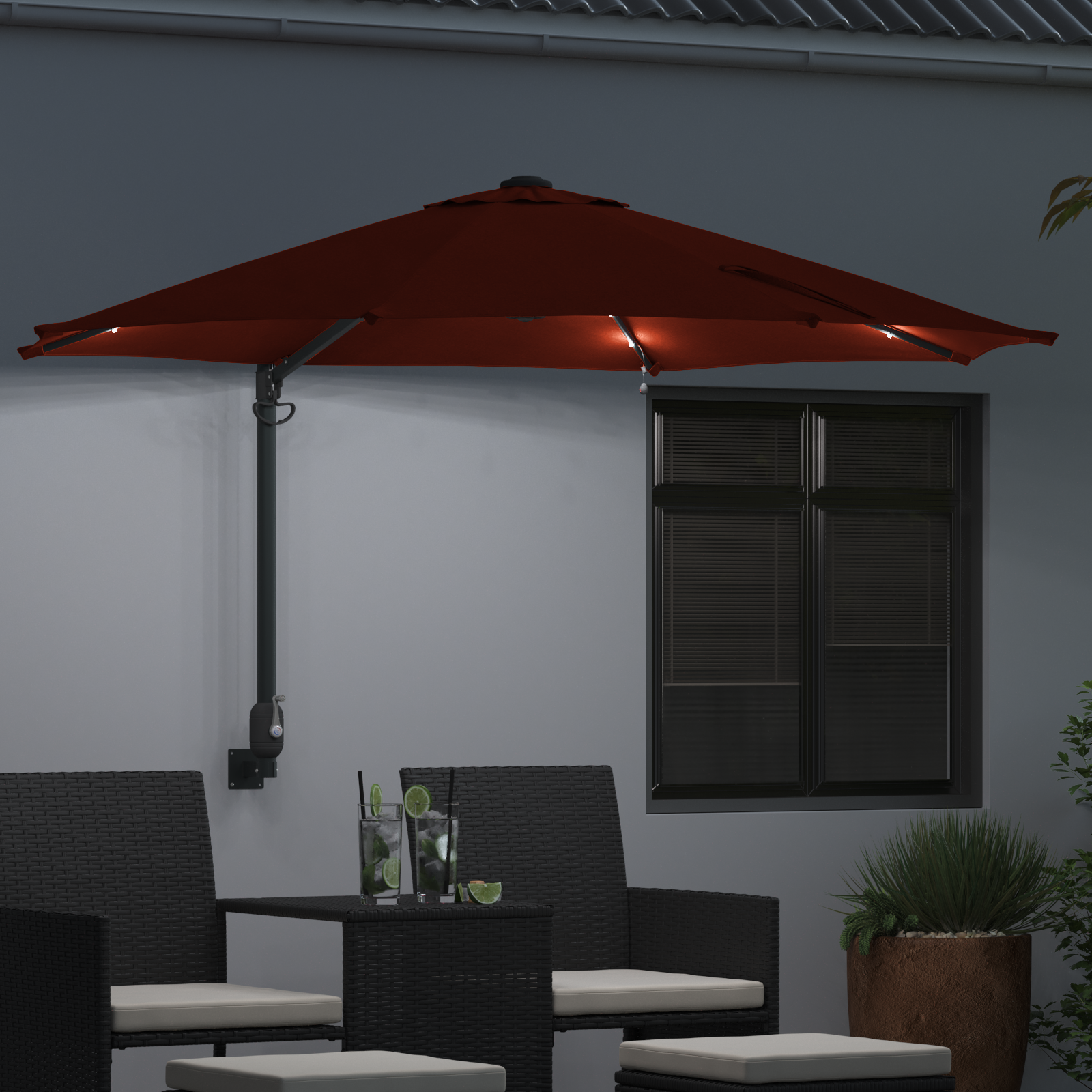 Wall-mounted Garden Parasol with LEDs Terracotta 248 cm - Image 3