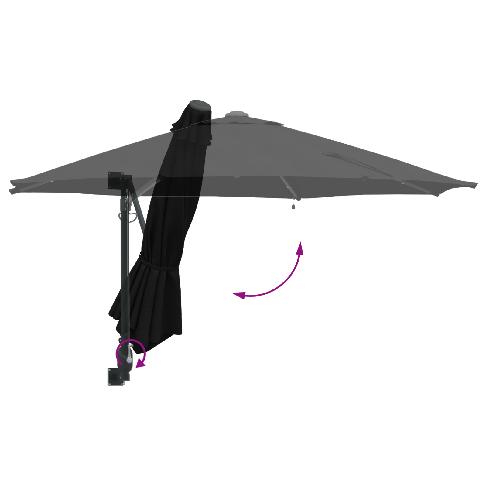 Wall-mounted Garden Parasol with LEDs Black 248 cm - Image 8