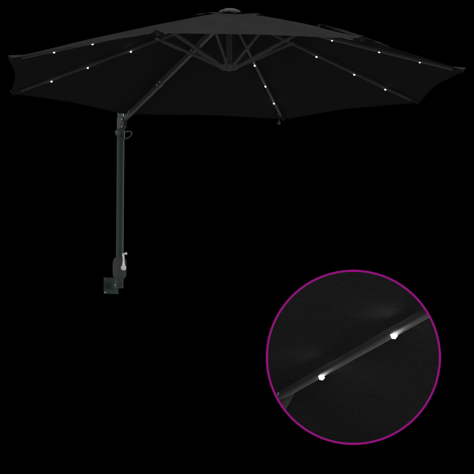 Wall-mounted Garden Parasol with LEDs Black 248 cm - Image 9