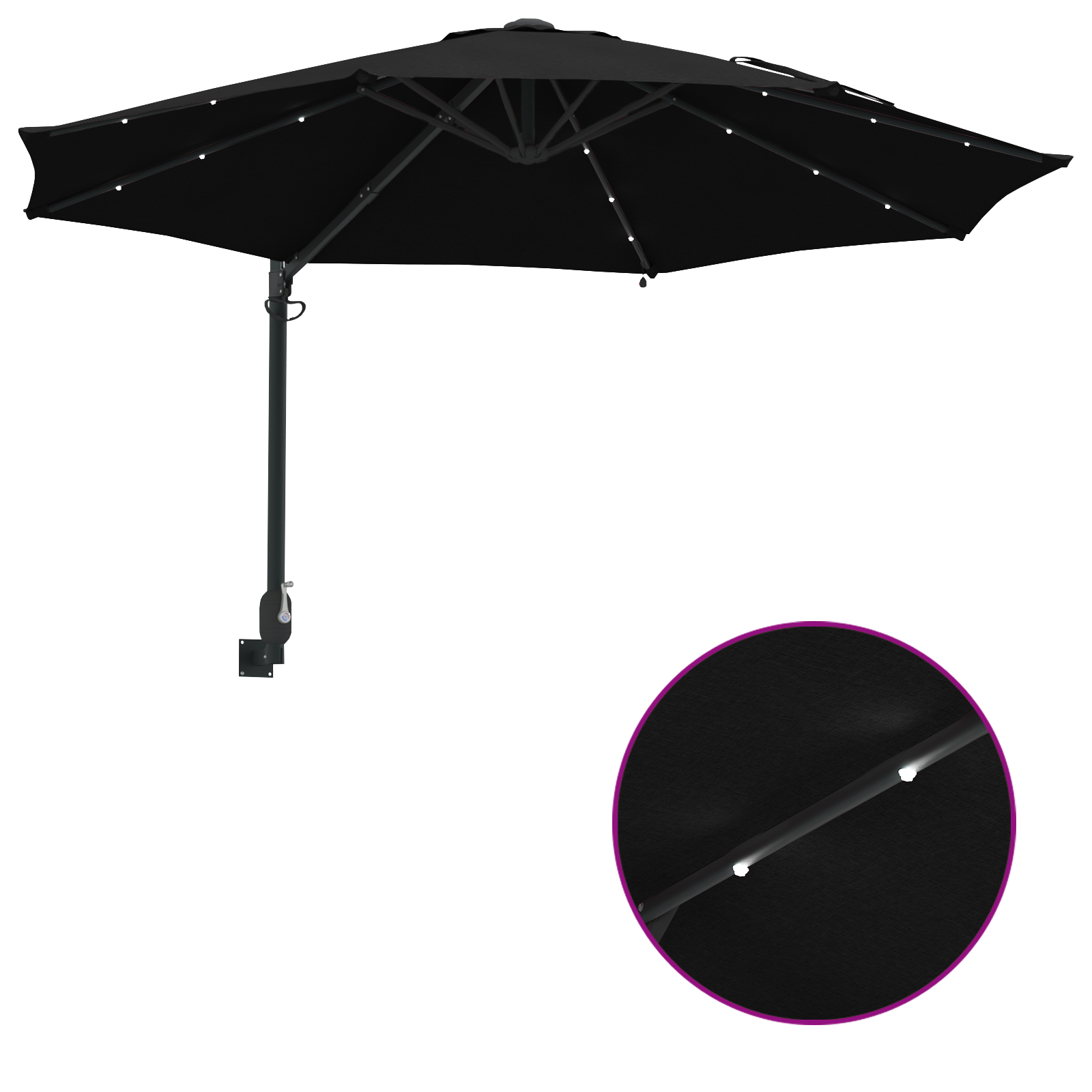 Wall-mounted Garden Parasol with LEDs Black 248 cm - Image 10