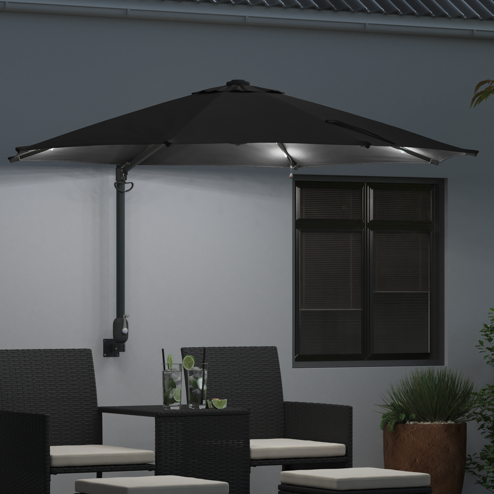 Wall-mounted Garden Parasol with LEDs Black 248 cm - Image 3