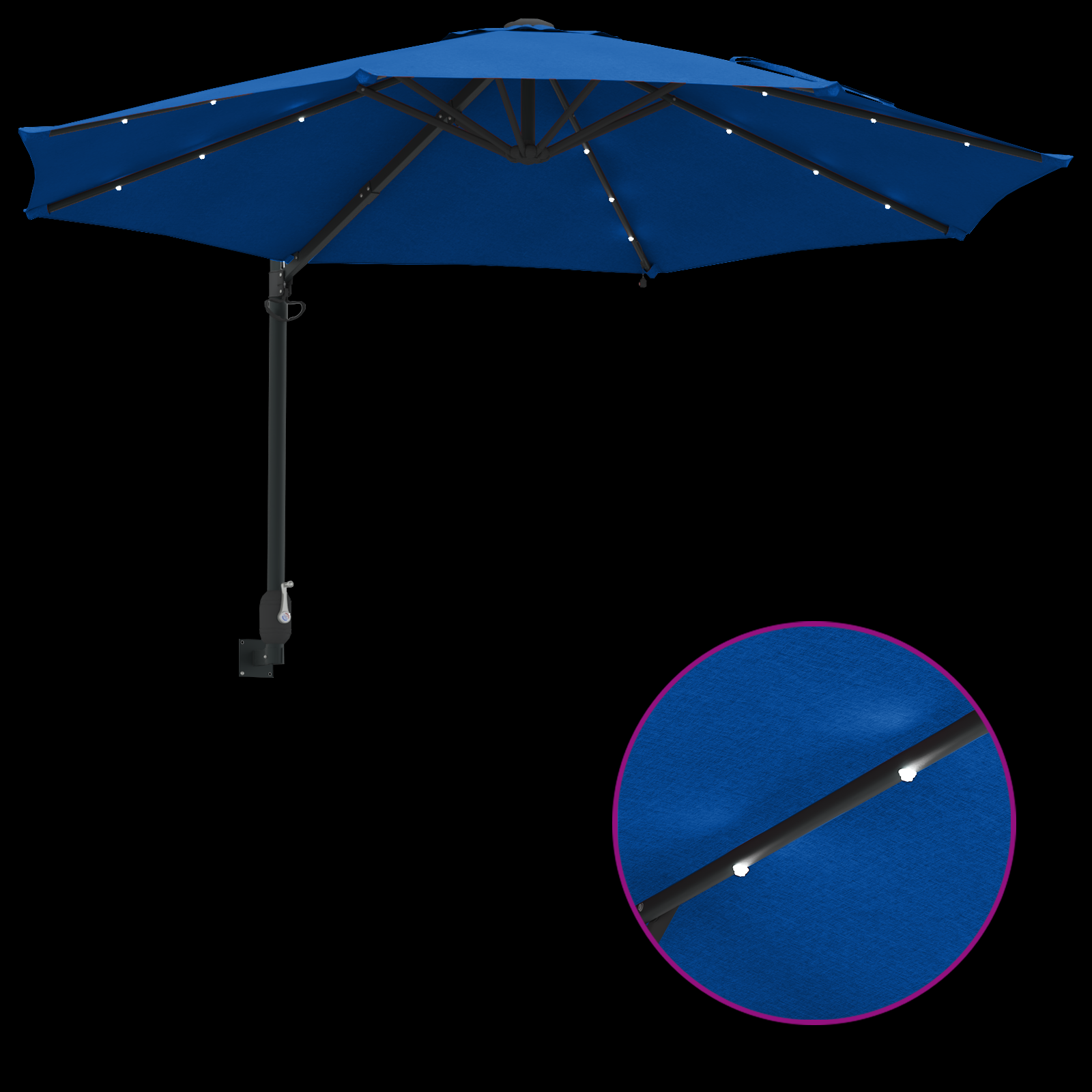Wall-mounted Garden Parasol with LEDs Azure Blue 248 cm - Image 9