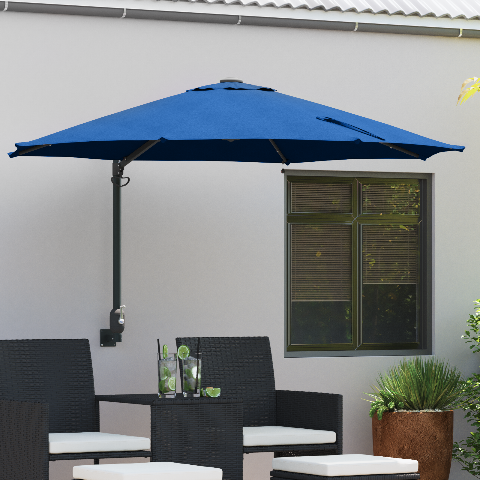 Wandgemonteerde Tuinparasol met LEDs Azurblauw 248 cm