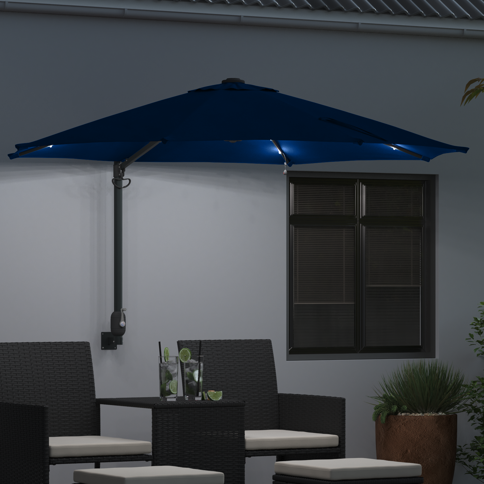 Wall-mounted Garden Parasol with LEDs Azure Blue 248 cm - Image 3