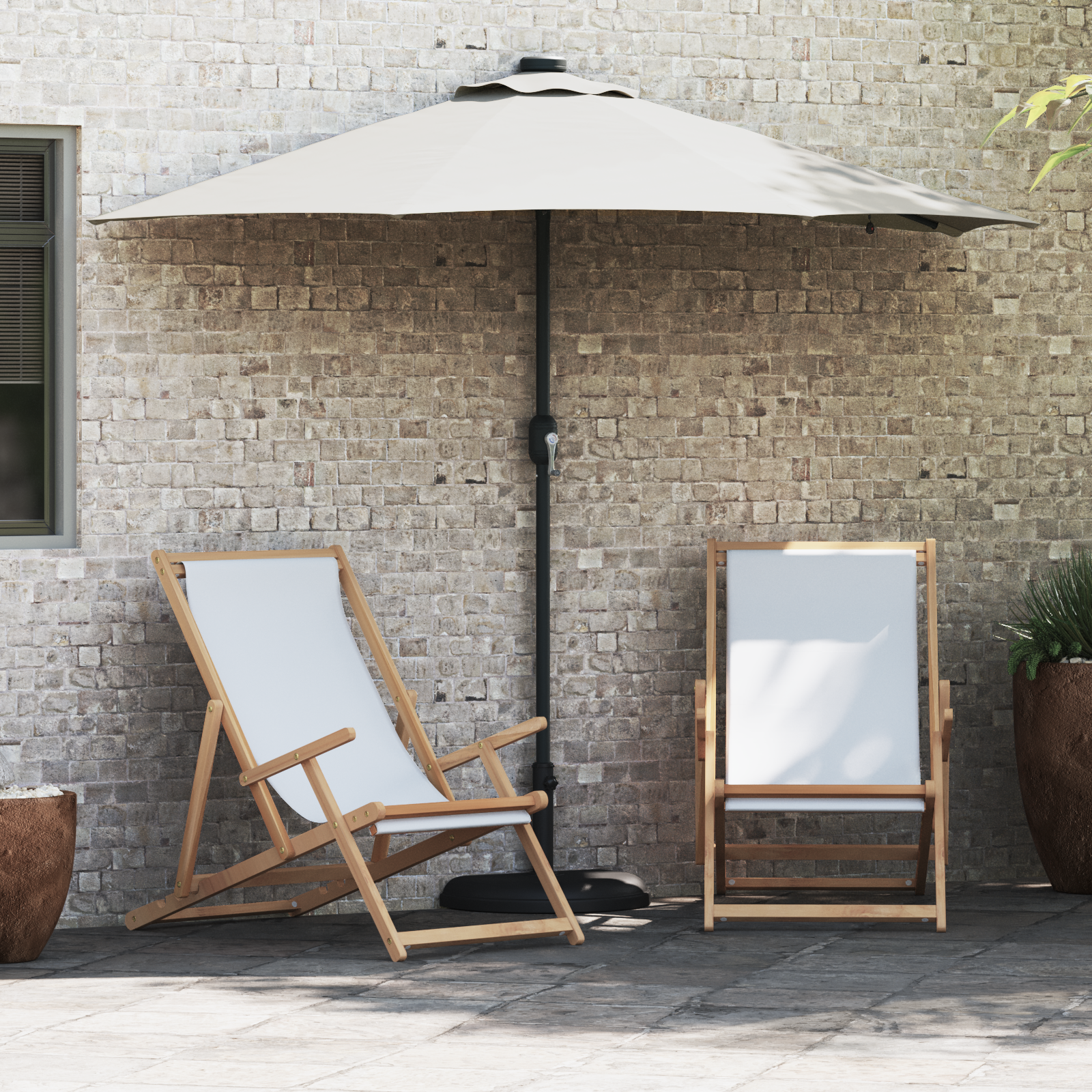 Tuinparasol with LED Strip Lights Zand 294 x 150 x 223 cm Stof