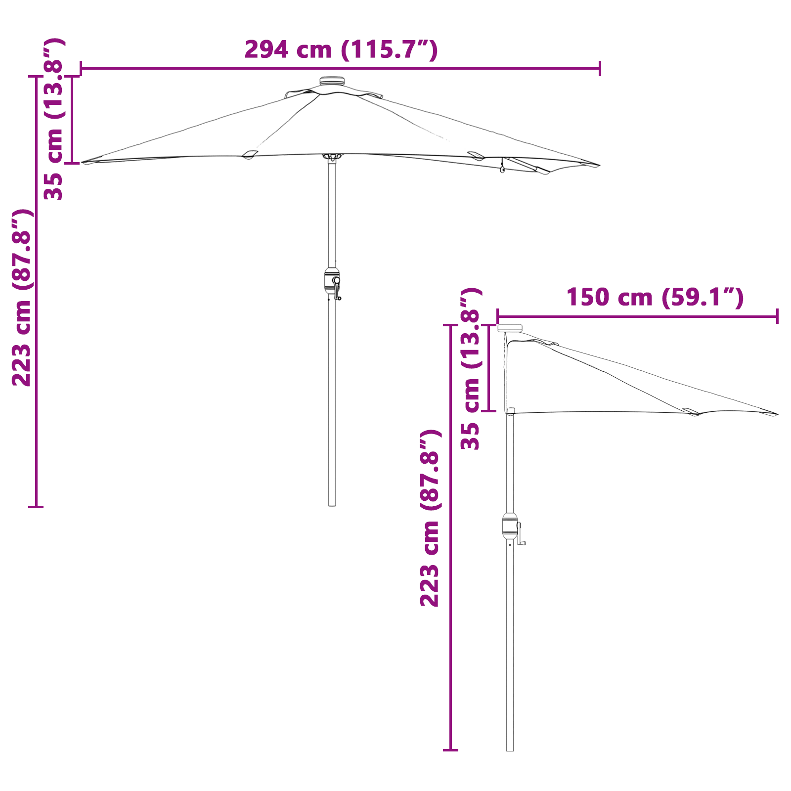 Tuinparasol Bordeaux Rood 294 x 150 x 223 cm Polyester en staal image 12
