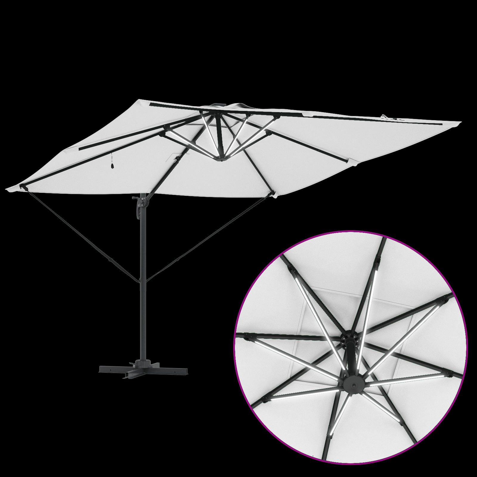 Cantilever Roma Parasol with LEDs Sand 286x285x270 cm Aluminium - Image 10