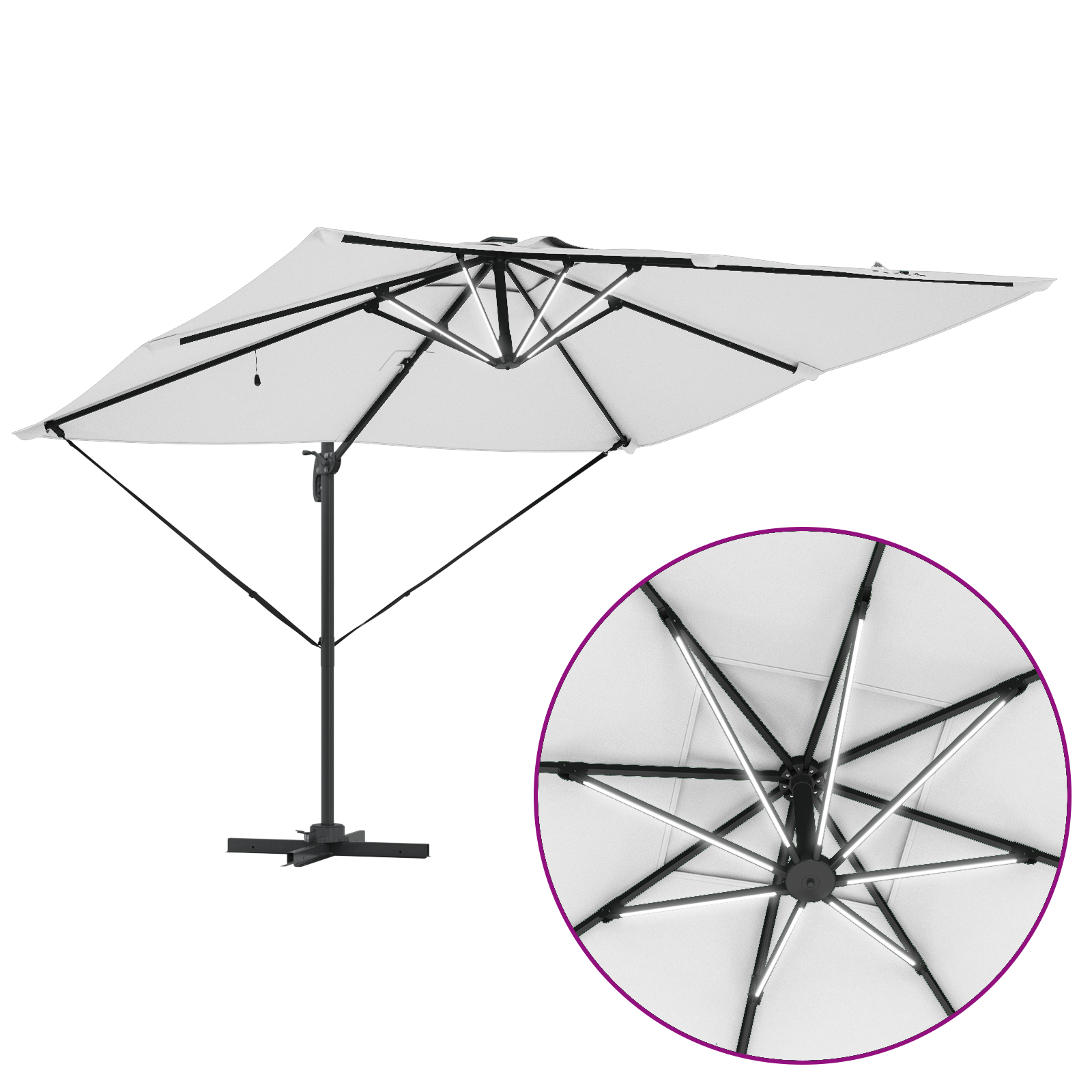 Cantilever Roma Parasol with LEDs Sand 286x285x270 cm Aluminium - Image 11