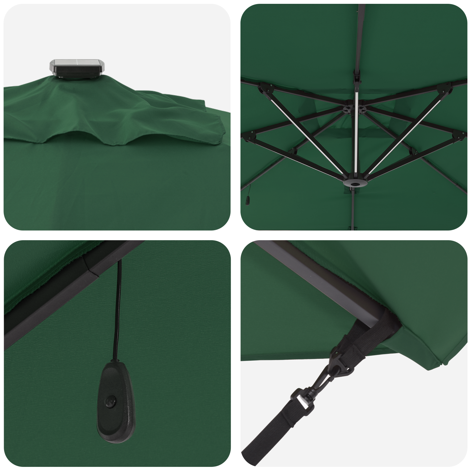 Cantilever Roma Parasol with LEDs Green 286x285x270 cm Aluminium - Image 8