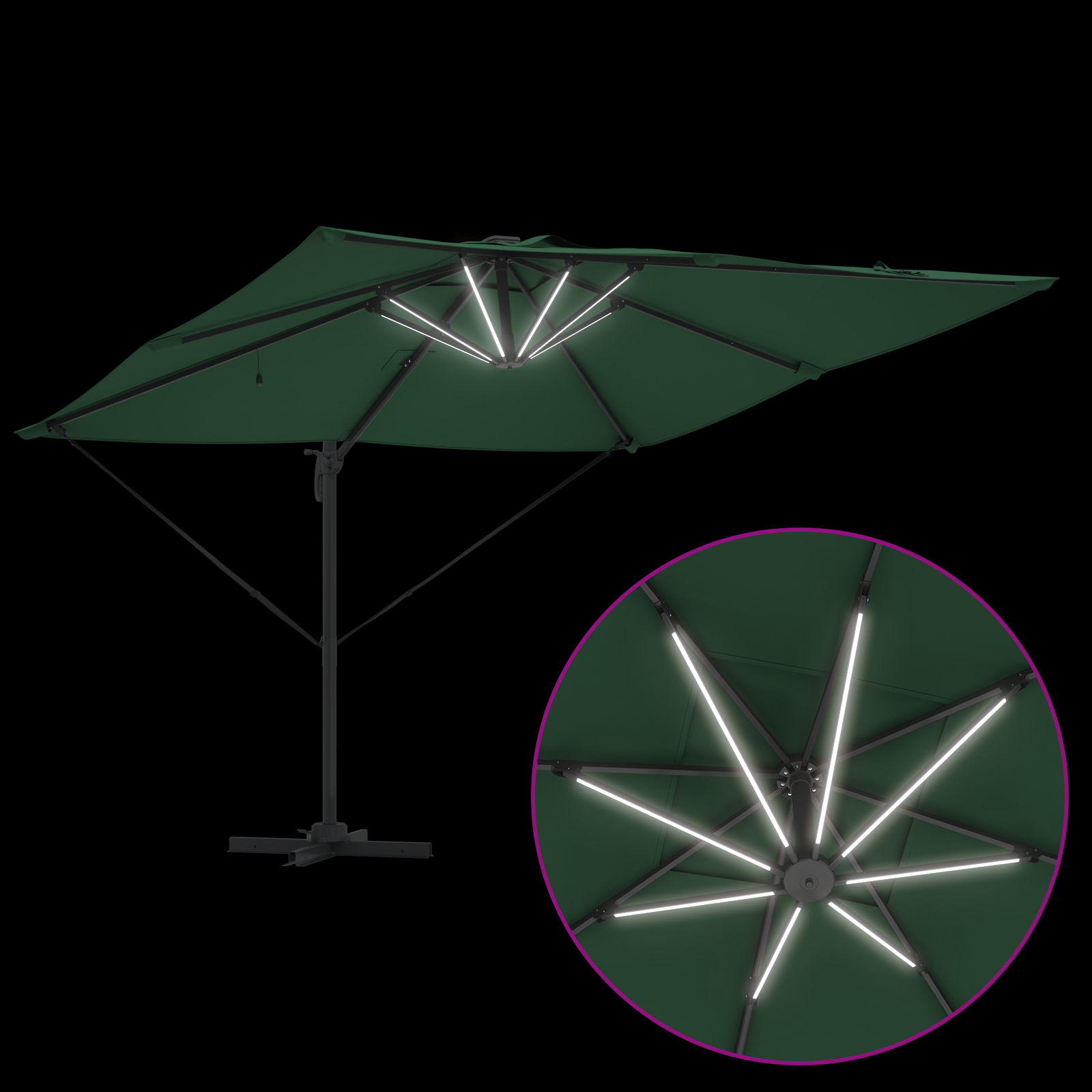 Cantilever Roma Parasol with LEDs Green 286x285x270 cm Aluminium - Image 10