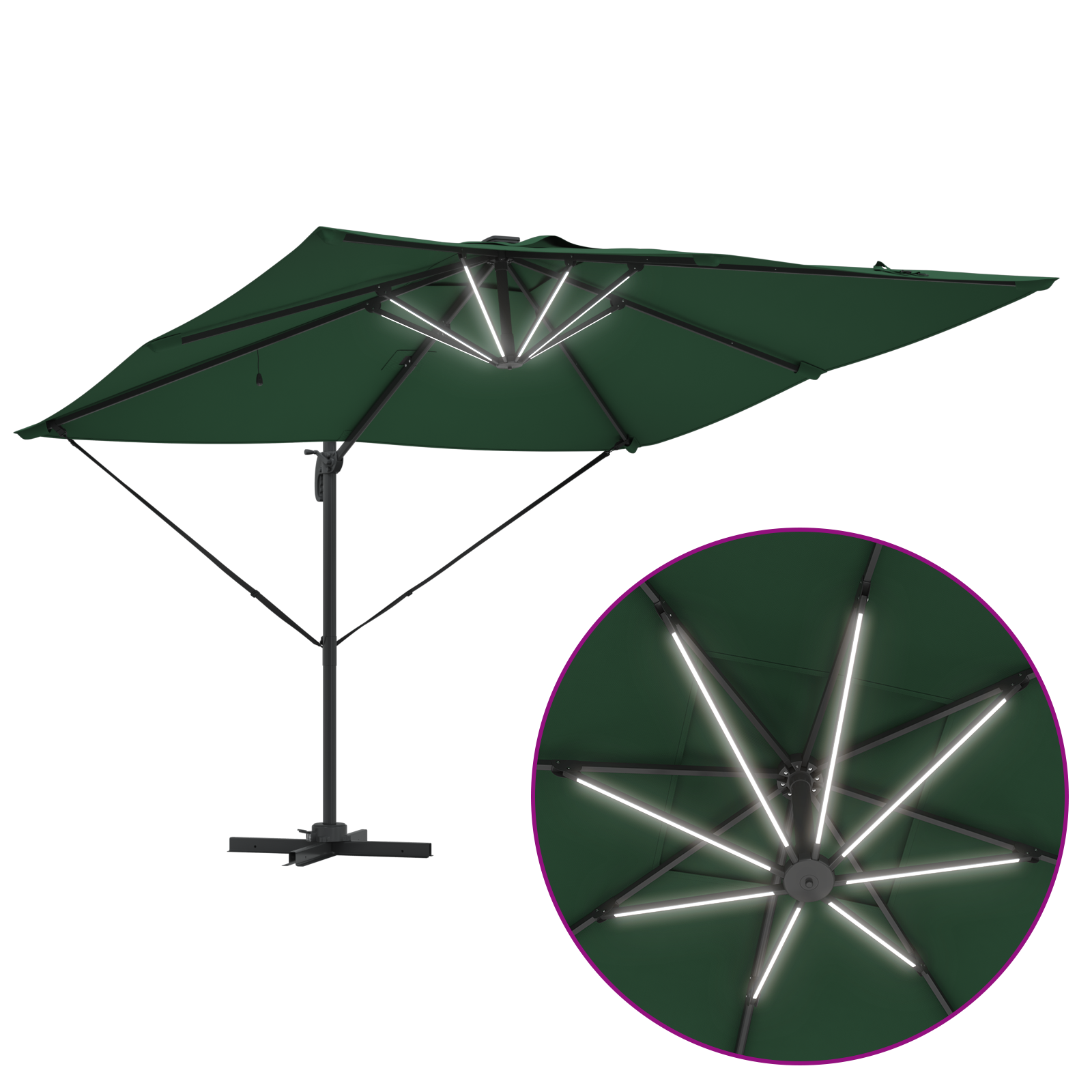 Cantilever Roma Parasol with LEDs Green 286x285x270 cm Aluminium - Image 11