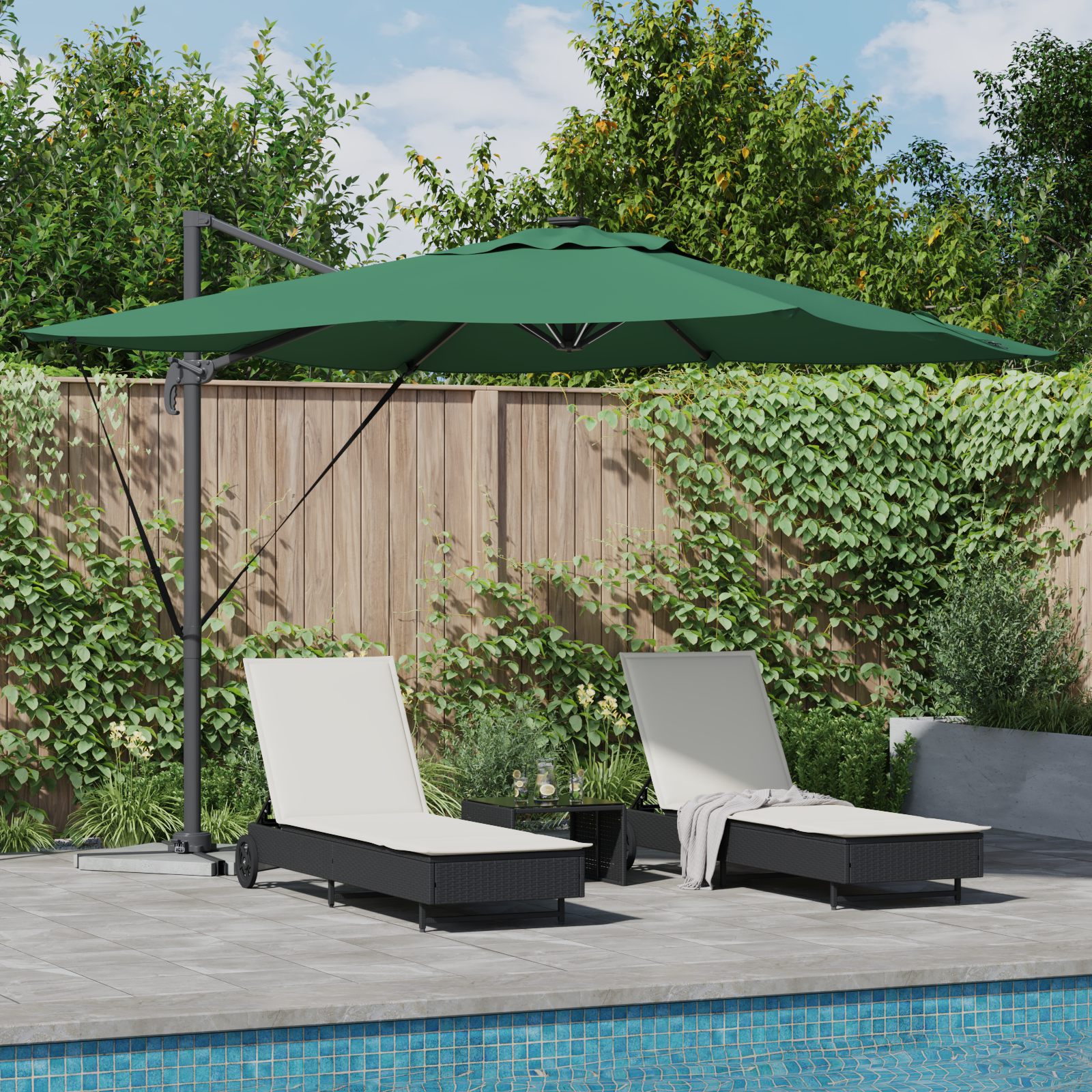 Cantilever Roma Parasol met LED’s Groen 286x285x270 cm van Aluminium