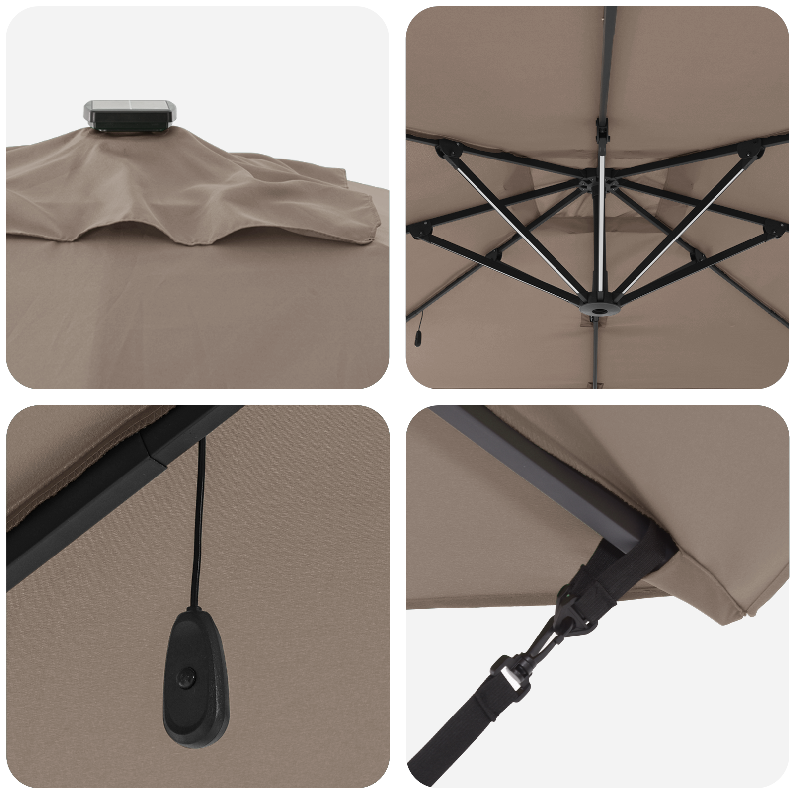 Cantilever Roma Parasol with LEDs Taupe 286x285x270 cm Aluminium - Image 8