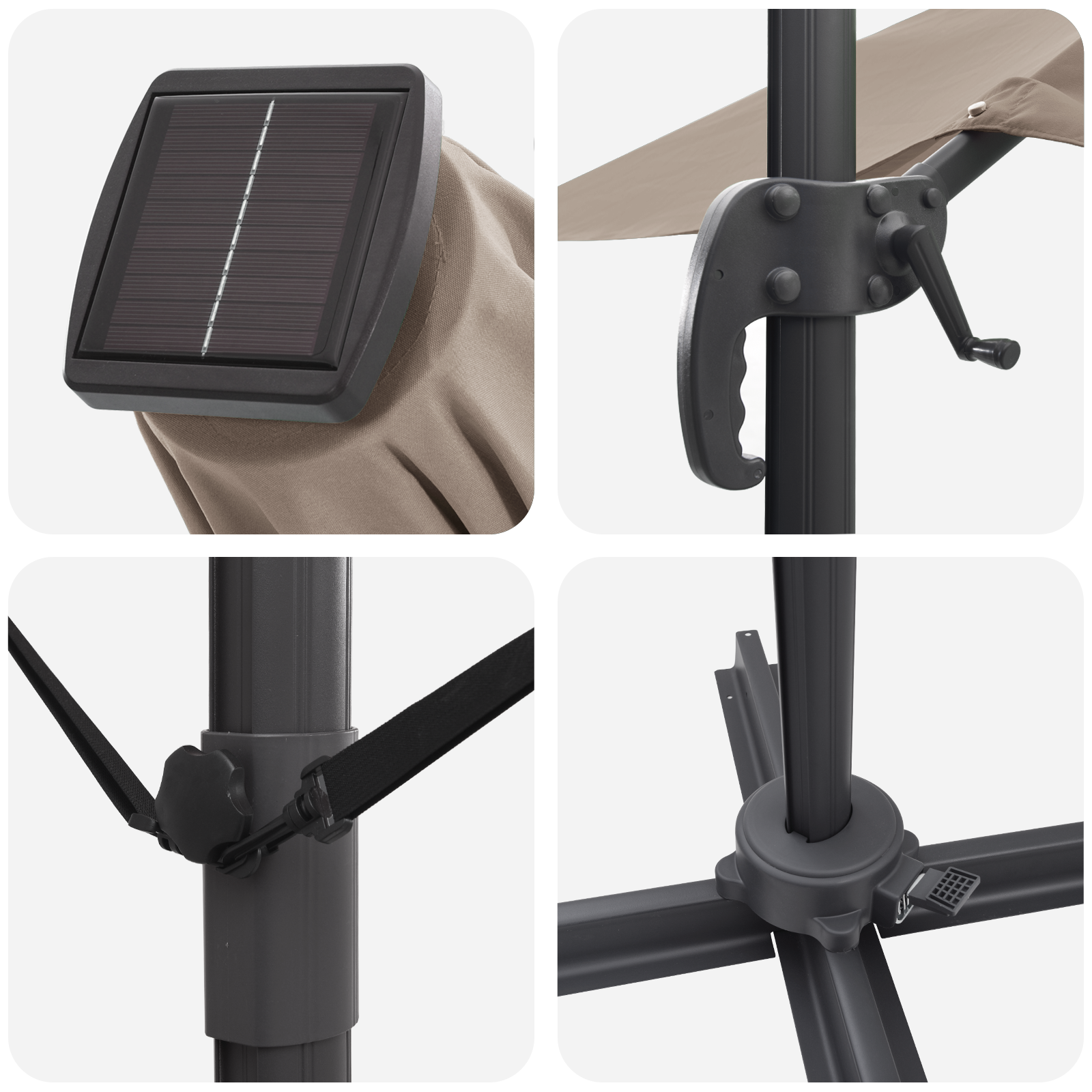 Cantilever Roma Parasol with LEDs Taupe 286x285x270 cm Aluminium - Image 9