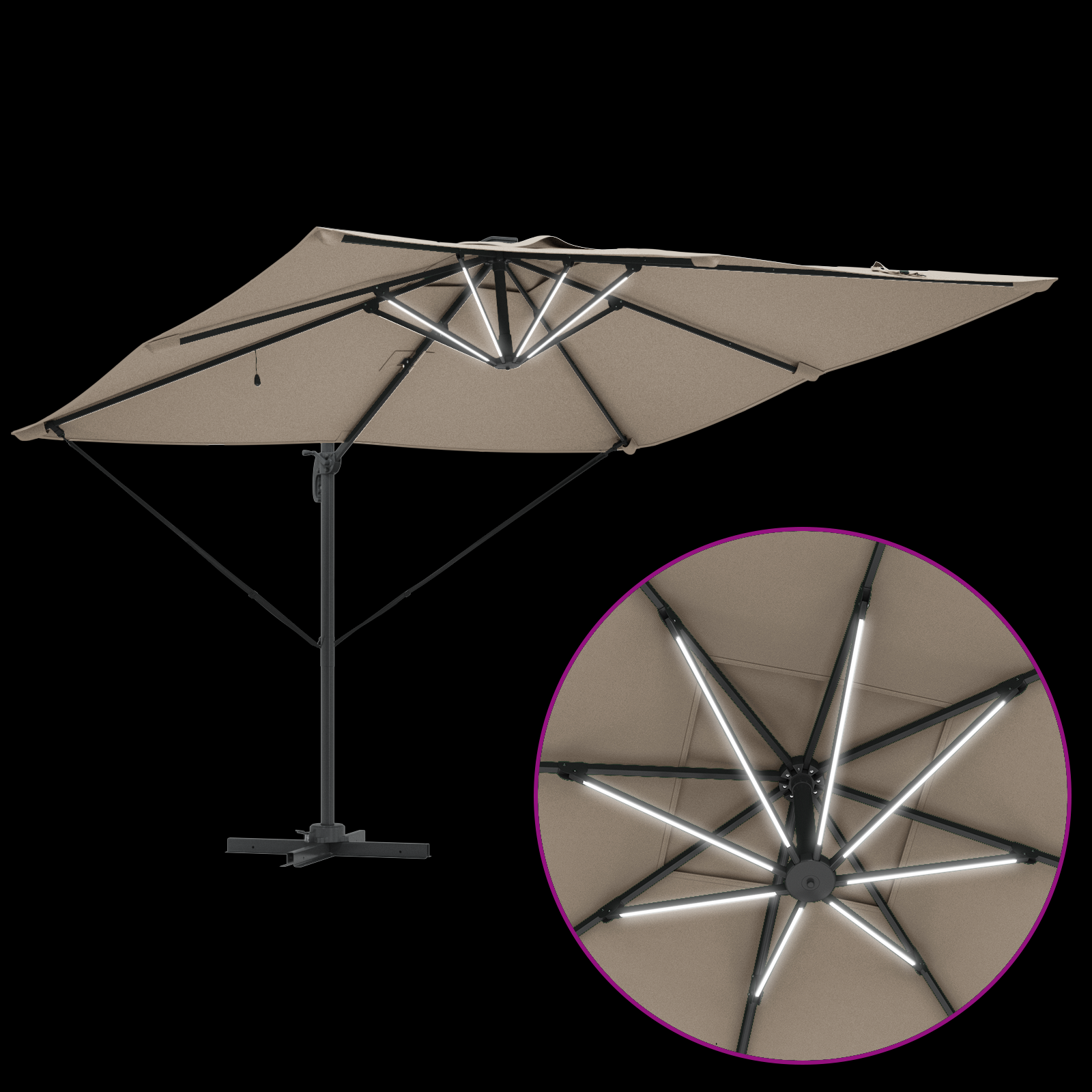 Cantilever Roma Parasol with LEDs Taupe 286x285x270 cm Aluminium - Image 10