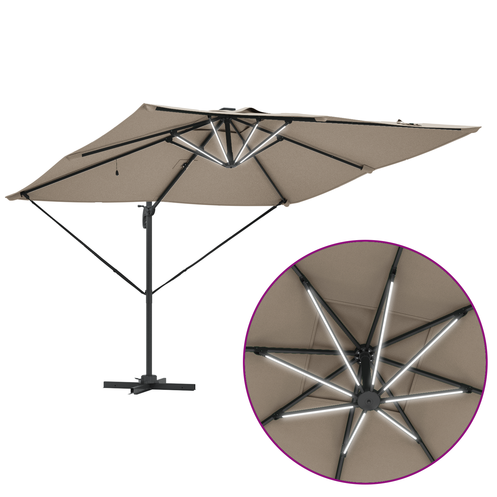 Cantilever Roma Parasol with LEDs Taupe 286x285x270 cm Aluminium - Image 11