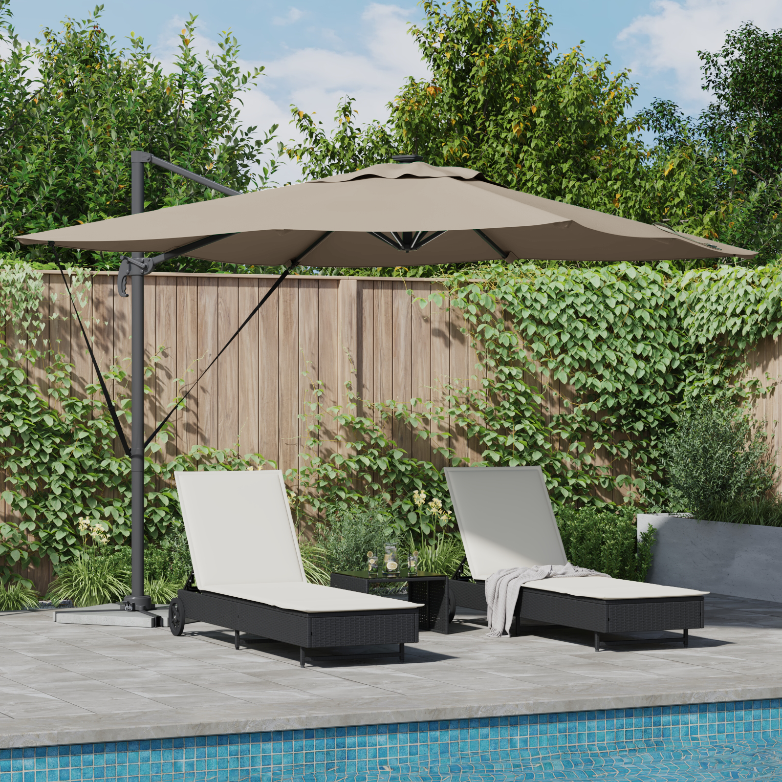 Cantilever Roma Parasol met LED’s in Taupe 286x285x270 cm van Aluminium