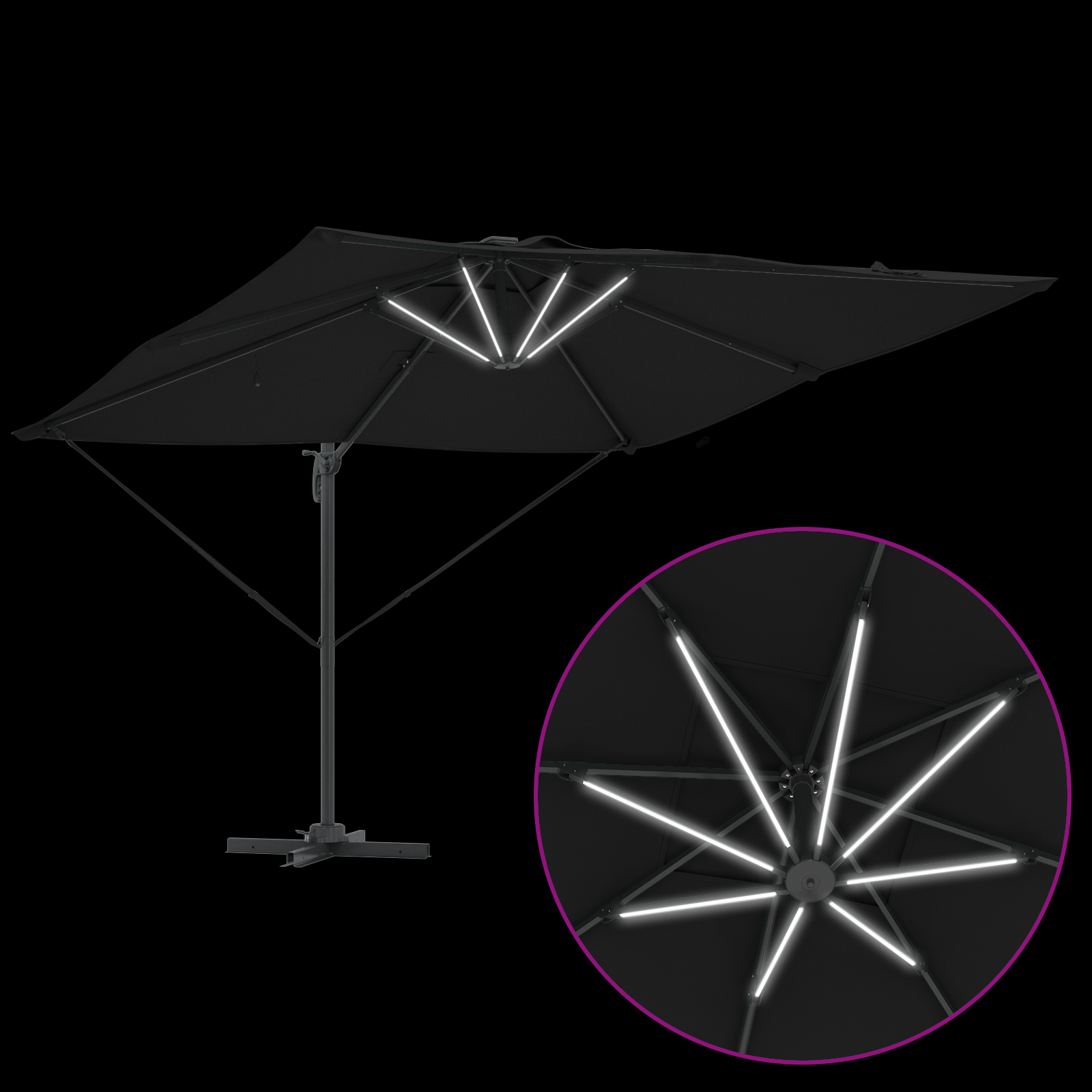 Cantilever Roma Parasol with LEDs Black 286x285x270 cm Aluminium - Image 10