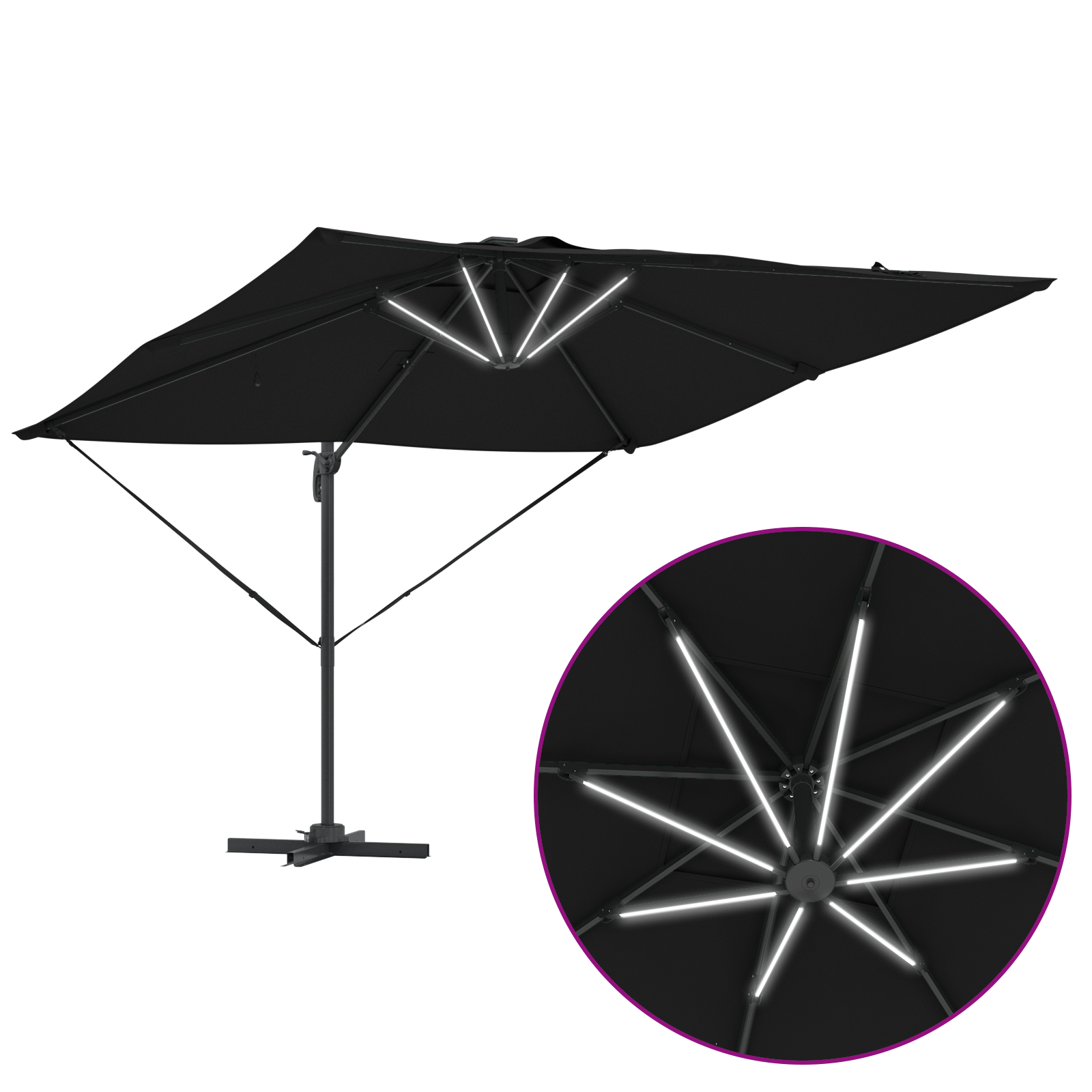 Cantilever Roma Parasol with LEDs Black 286x285x270 cm Aluminium - Image 11