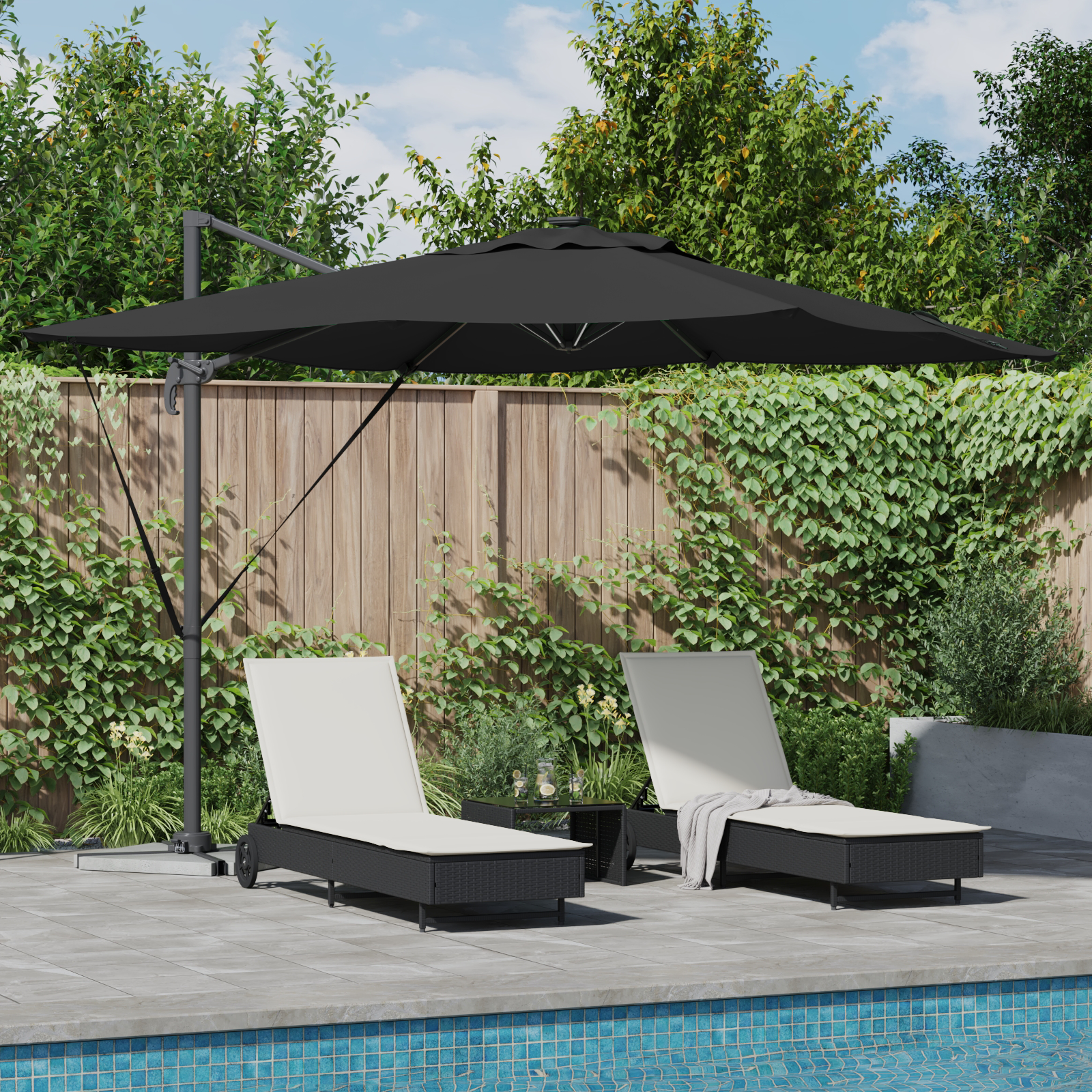 Cantilever Roma Parasol met LED’s Zwart 286x285x270 cm Aluminium