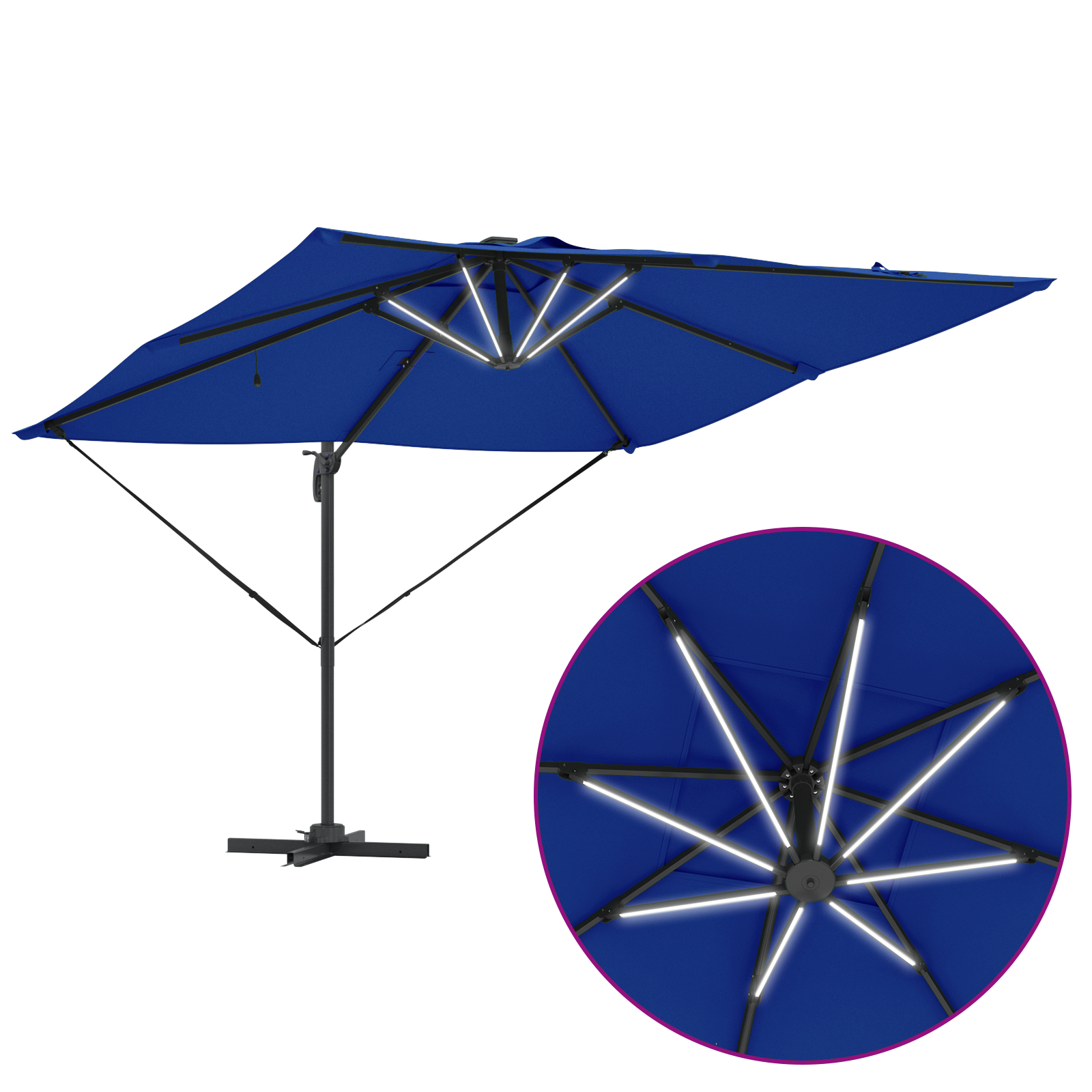 Cantilever Roma Parasol with LEDs Azure Blue 286x285x270 cm Aluminium - Image 11