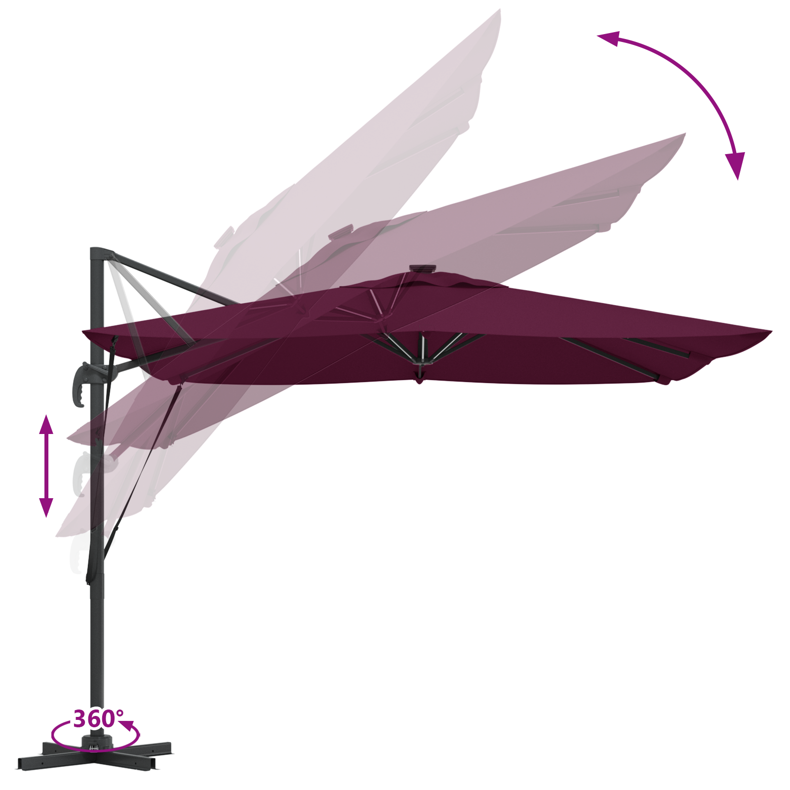 Parasol Bordeaux Rood 286 x 284 x 270 cm Aluminium en Polyester image 12