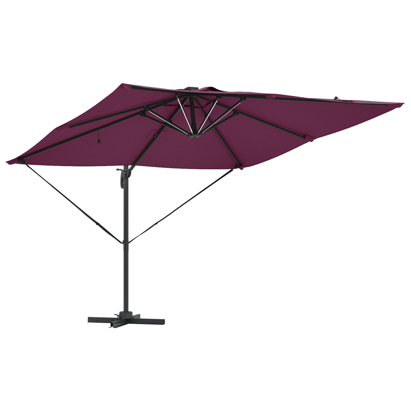 Cantilever Roma Parasol with LEDs Bordeaux Red 286x285x270 cm Aluminium - Image 4