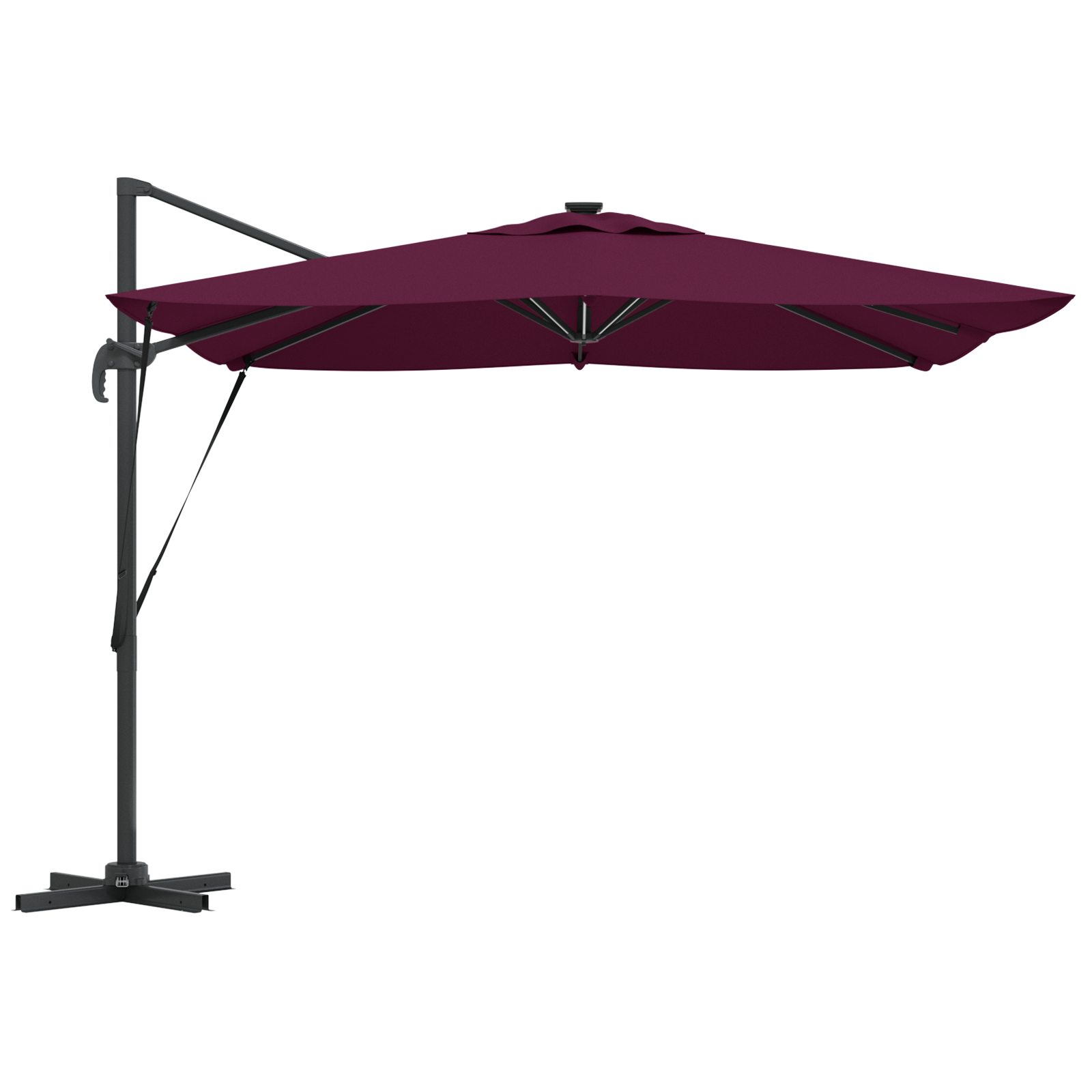 Cantilever Roma Parasol with LEDs Bordeaux Red 286x285x270 cm Aluminium - Image 6