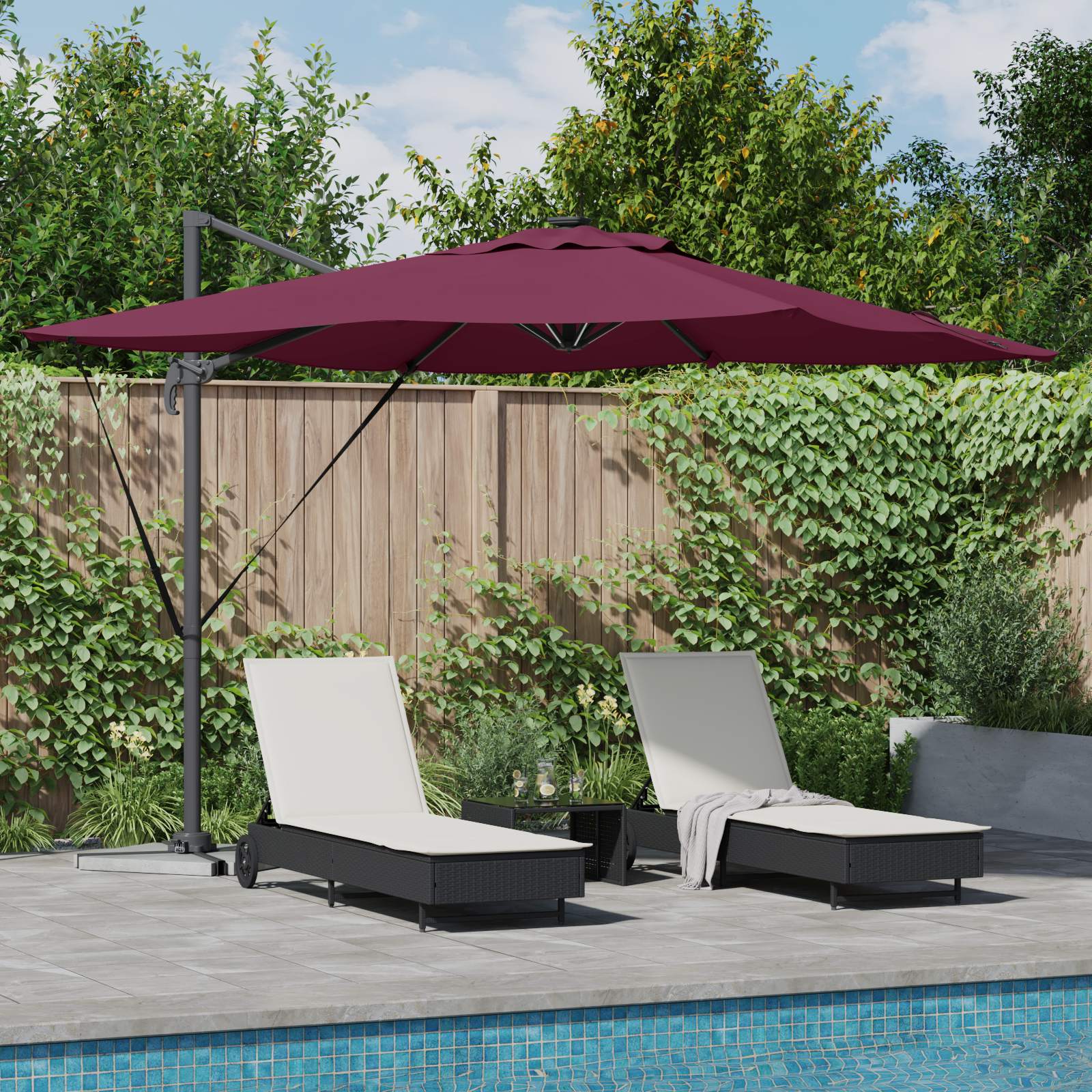 Cantilever Roma Parasol met LED’s Bordeauxrood 286x285x270 cm Aluminium
