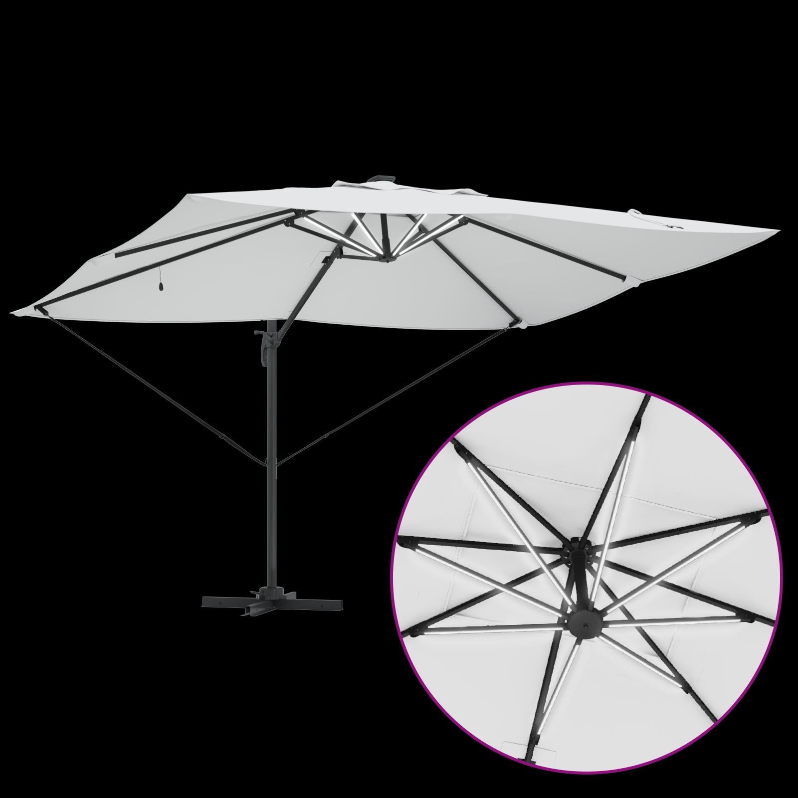 Cantilever Roma Parasol with LEDs Sand 352x251x265 cm Aluminium - Image 10