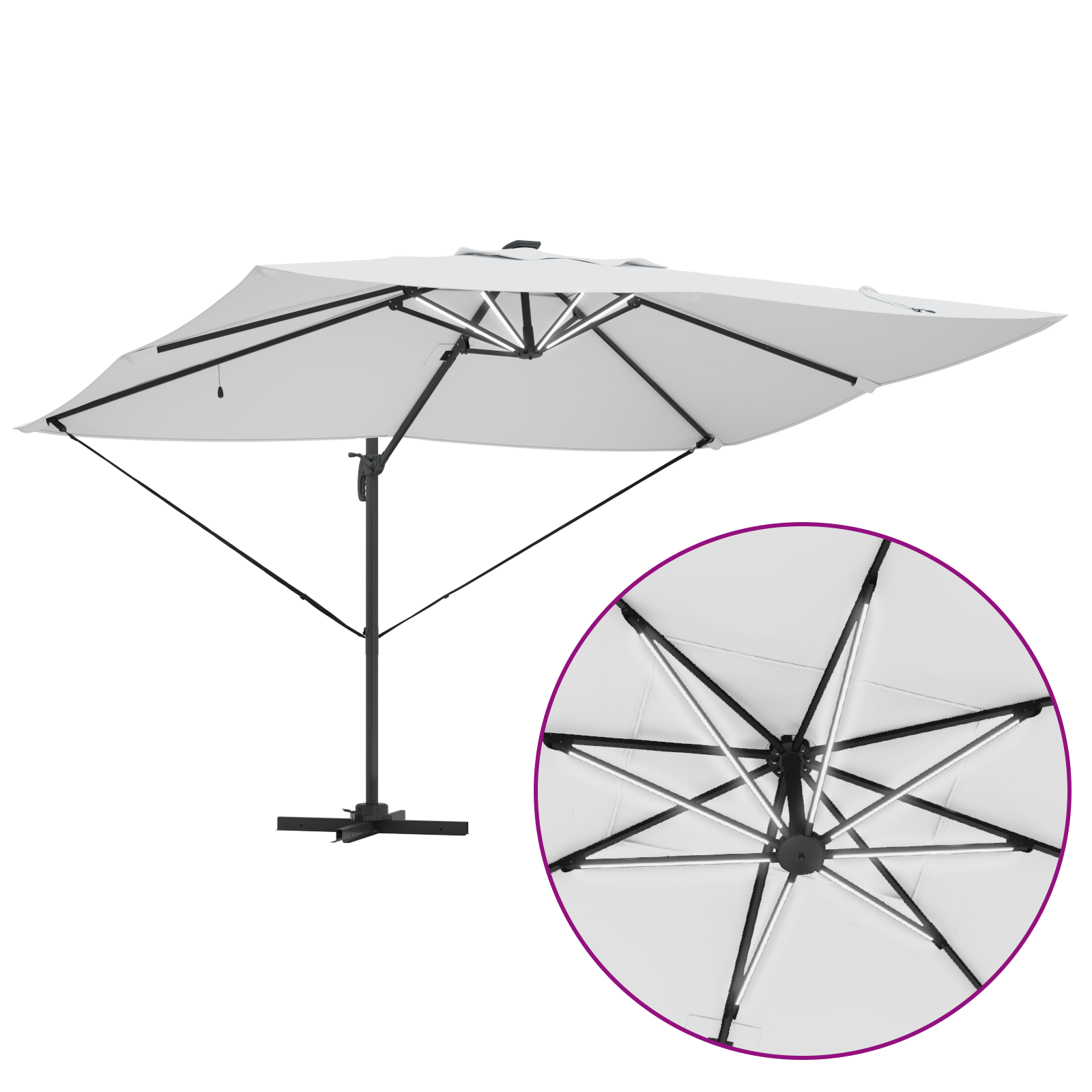 Cantilever Roma Parasol with LEDs Sand 352x251x265 cm Aluminium - Image 11