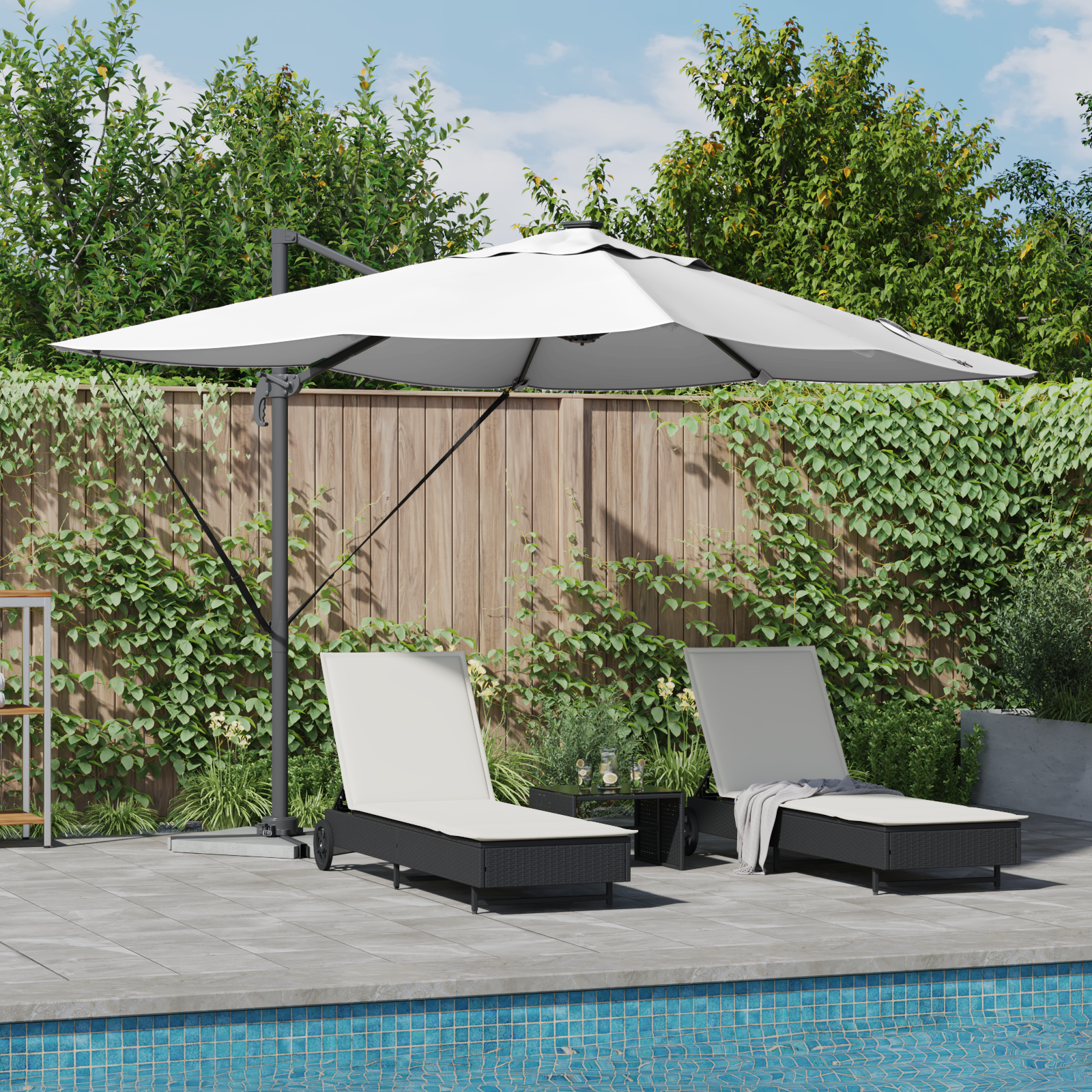 Vrijdragende Roma parasol met LED’s Sand 352x251x265 cm Aluminium