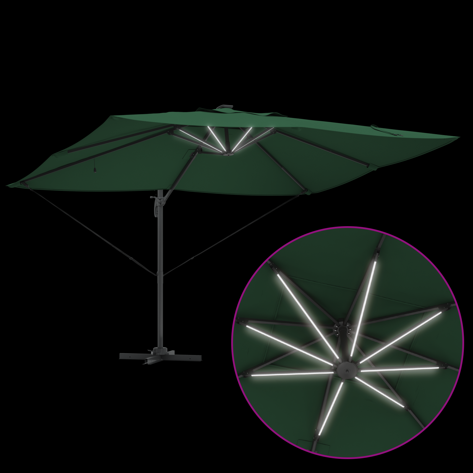 Cantilever Roma Parasol with LEDs Green 352x251x265 cm Aluminium - Image 10