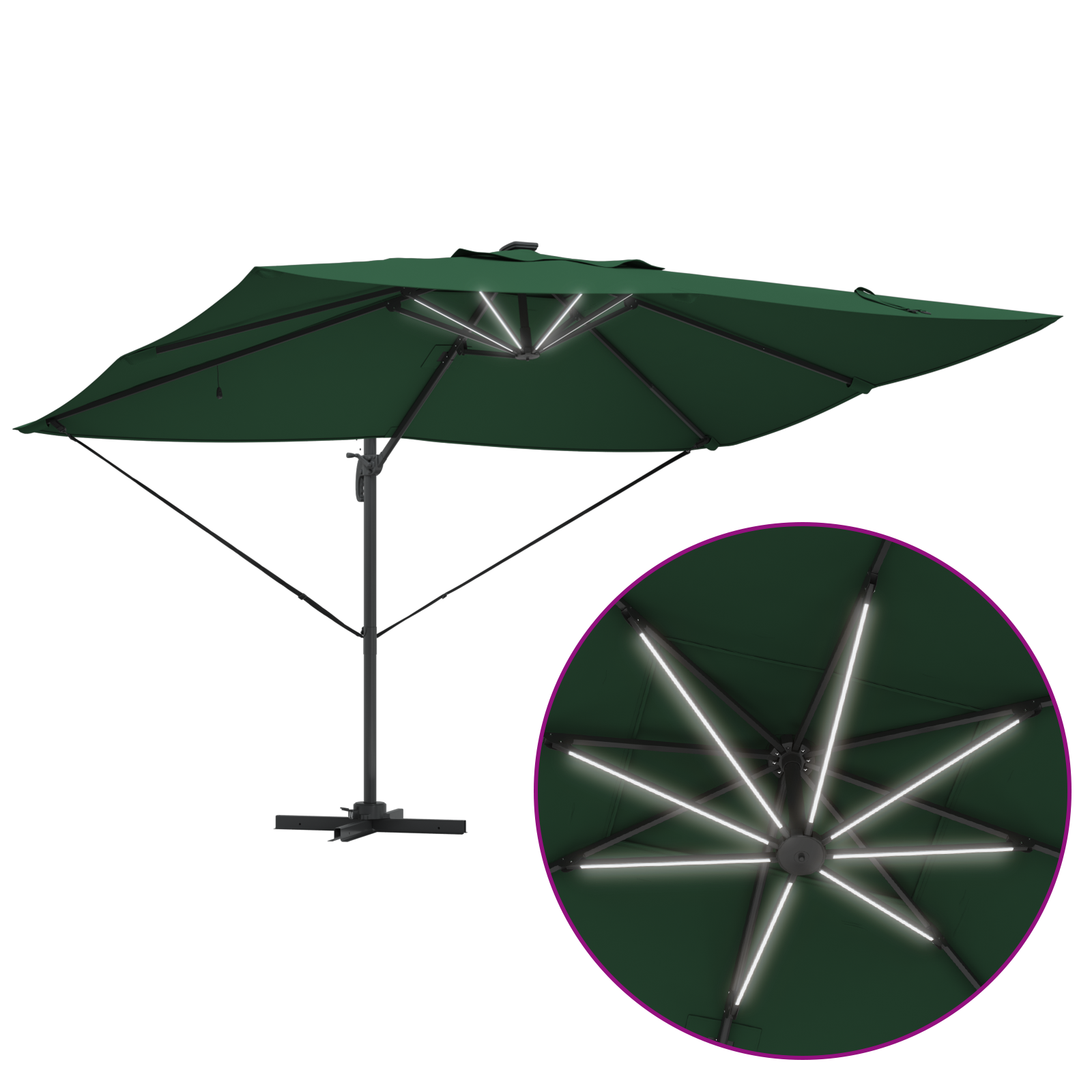 Cantilever Roma Parasol with LEDs Green 352x251x265 cm Aluminium - Image 11