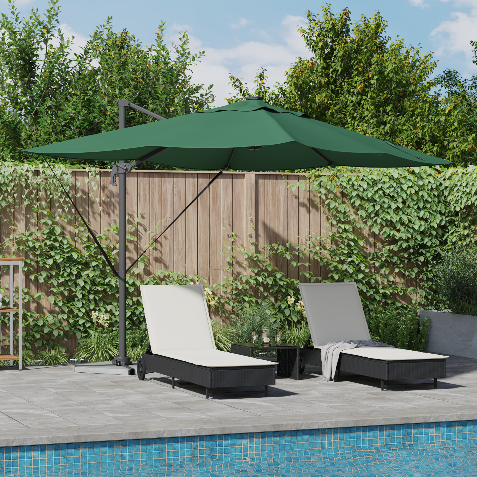 Cantilever Roma Parasol met LED’s Groen 352x251x265 cm Aluminium