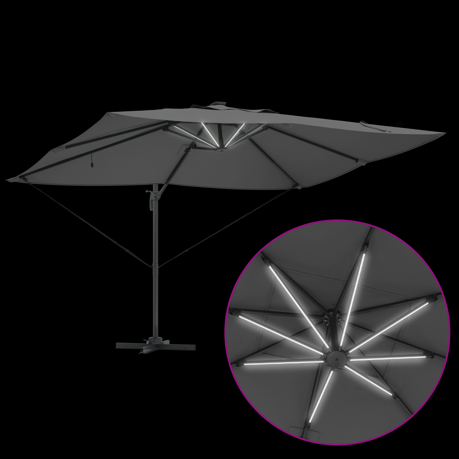 Cantilever Roma Parasol with LEDs Anthracite 352x251x265 cm Aluminium - Image 10
