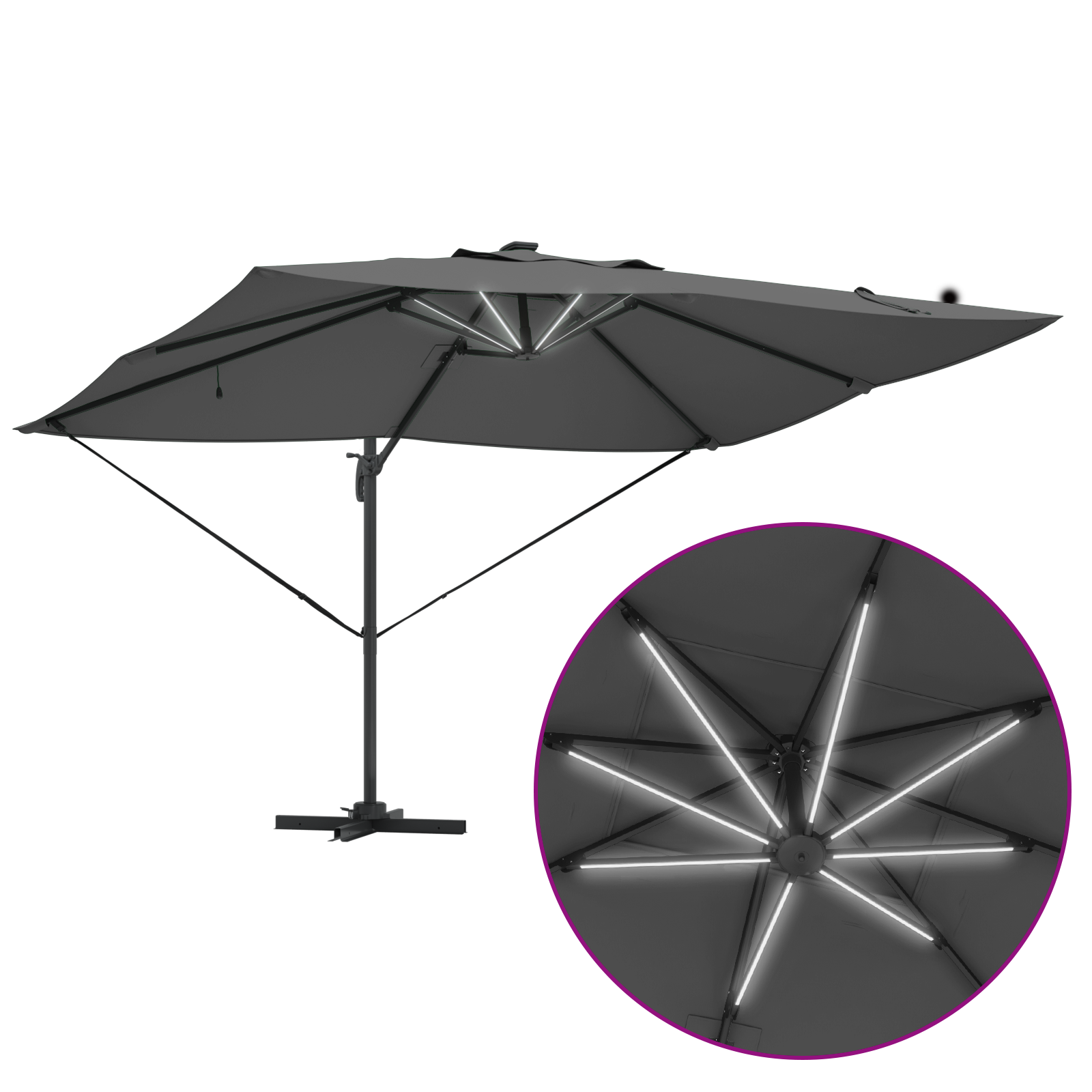 Cantilever Roma Parasol with LEDs Anthracite 352x251x265 cm Aluminium - Image 11