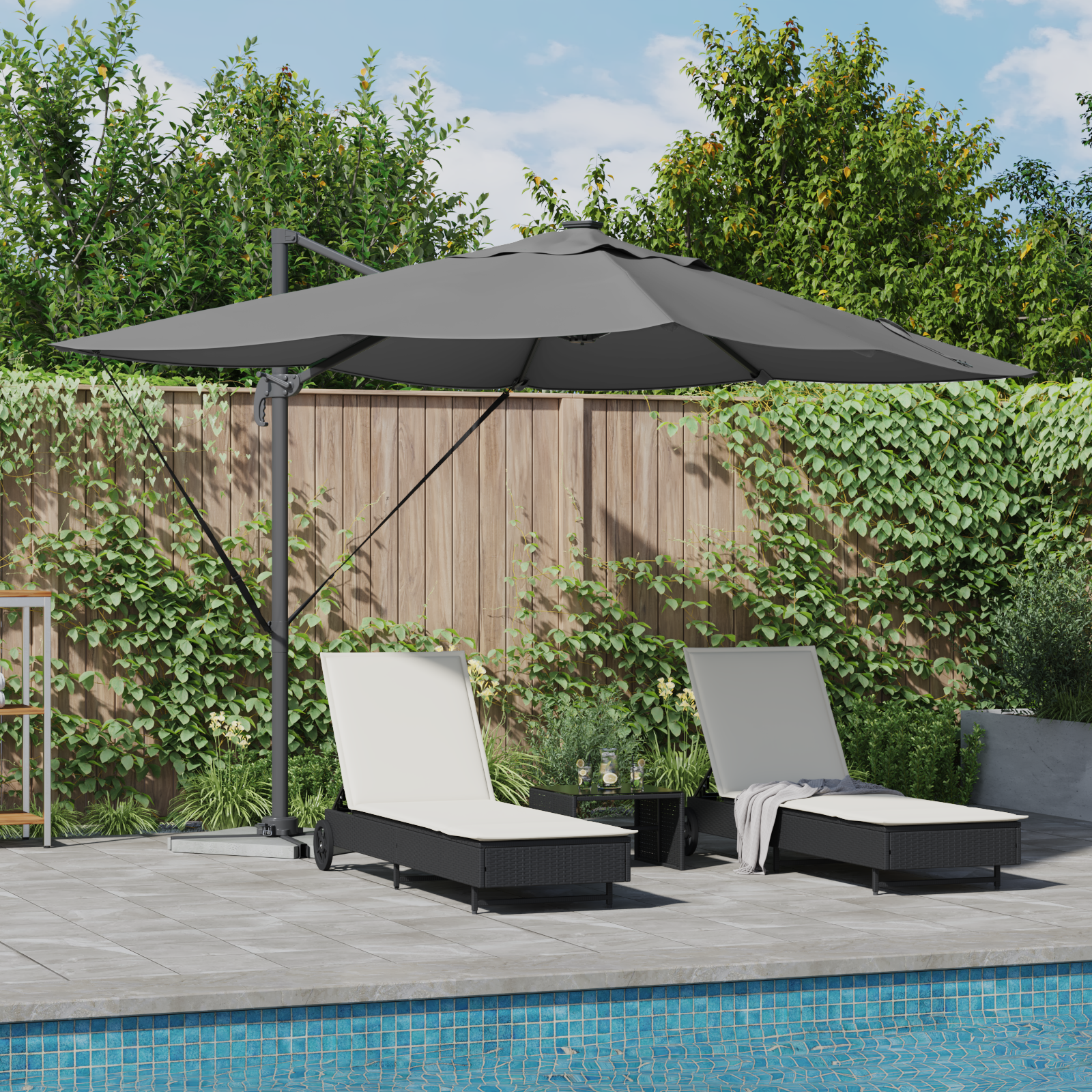 Vrijdragende Roma Parasol met LED’s Anthraciet 352x251x265 cm Aluminium