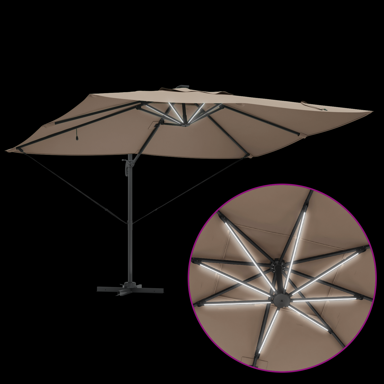 Cantilever Roma Parasol with LEDs Taupe 352x251x265 cm Aluminium - Image 10