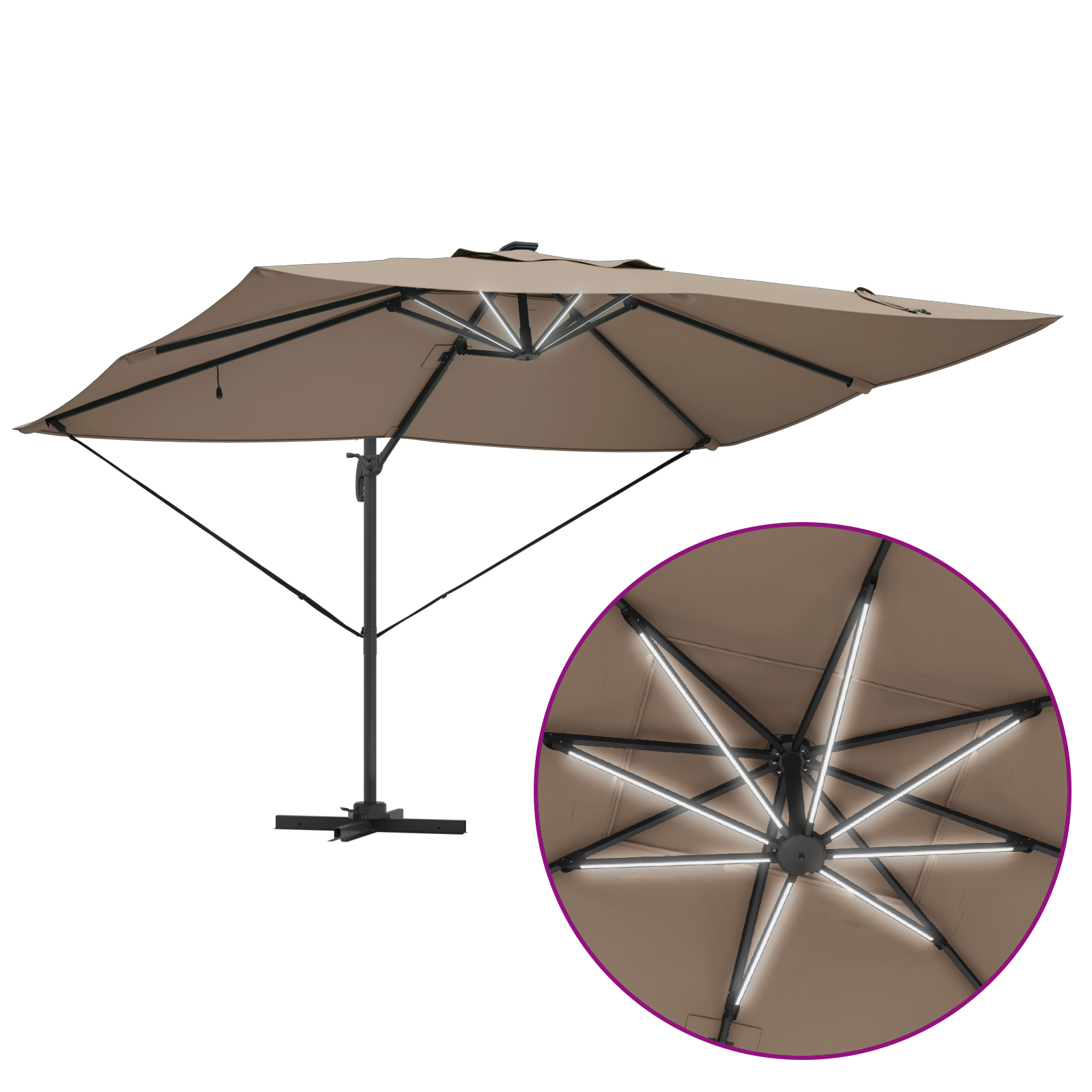Cantilever Roma Parasol with LEDs Taupe 352x251x265 cm Aluminium - Image 11