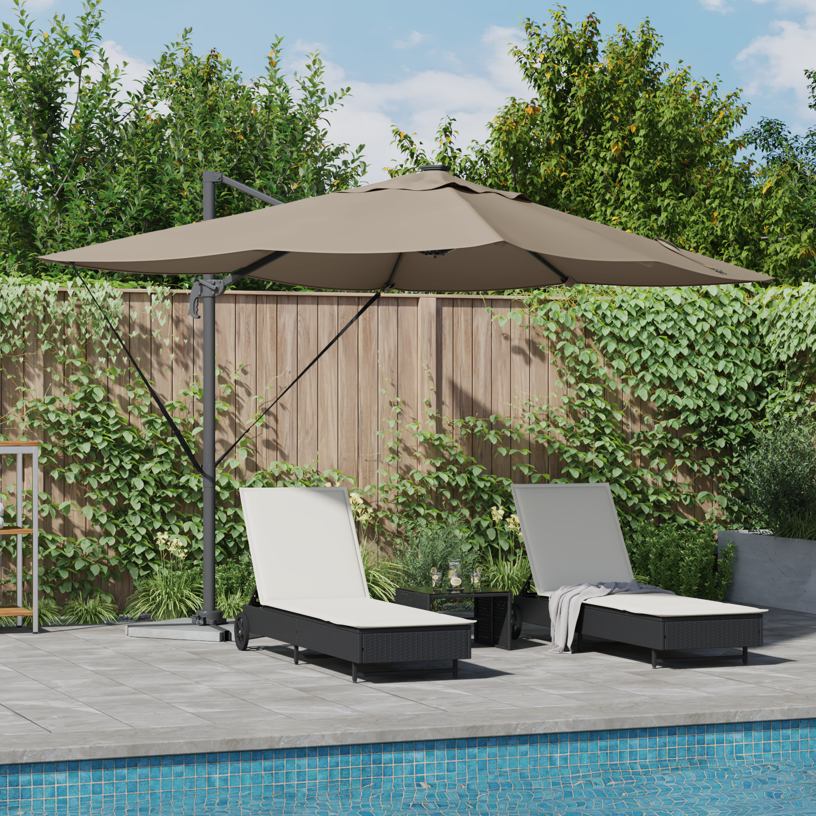 Cantilever Roma Parasol met LED’s Taupe 352x251x265 cm Aluminium