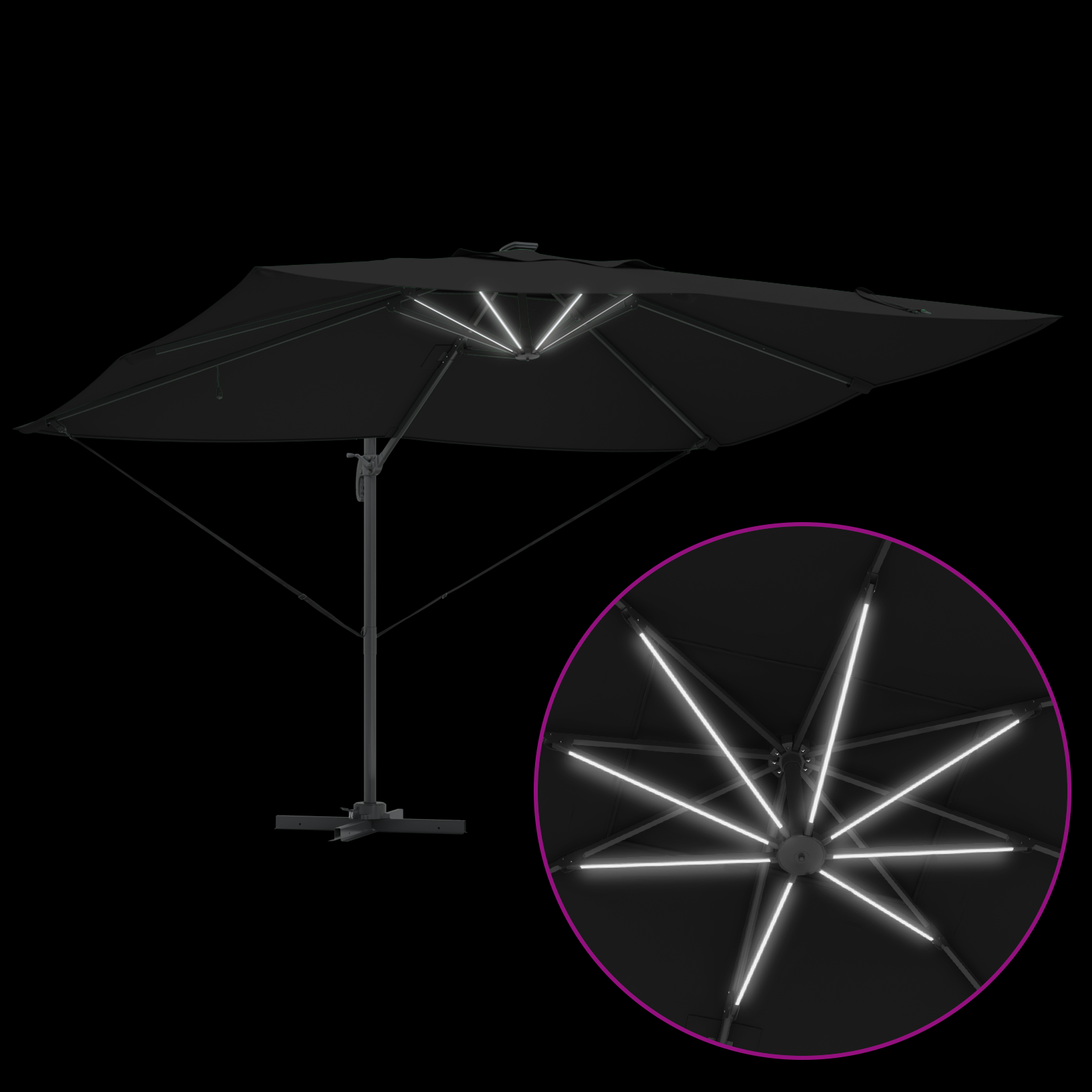 Cantilever Roma Parasol with LEDs Black 352x251x265 cm Aluminium - Image 10