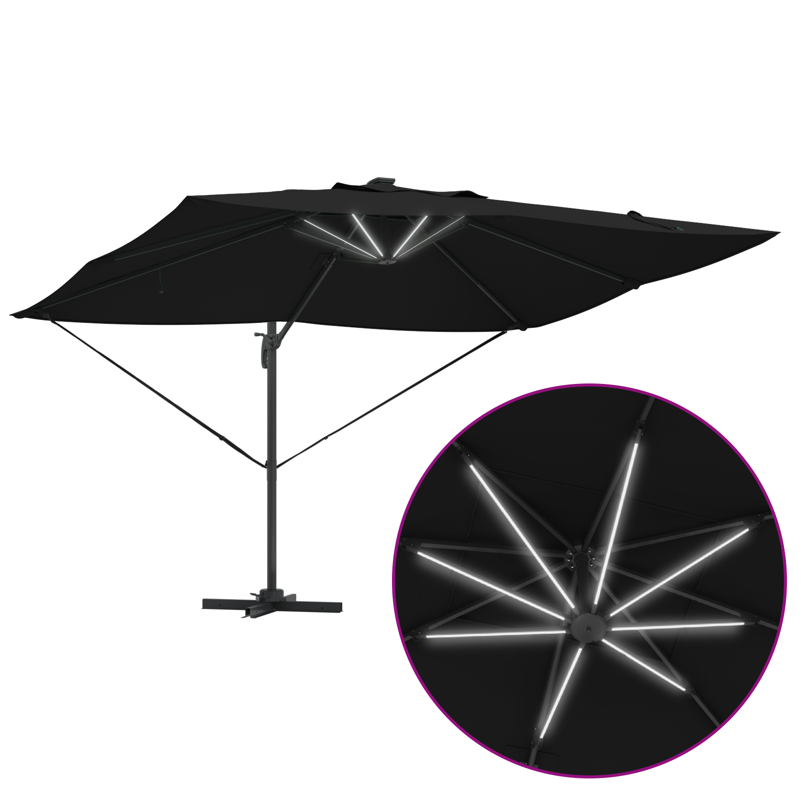 Cantilever Roma Parasol with LEDs Black 352x251x265 cm Aluminium - Image 11